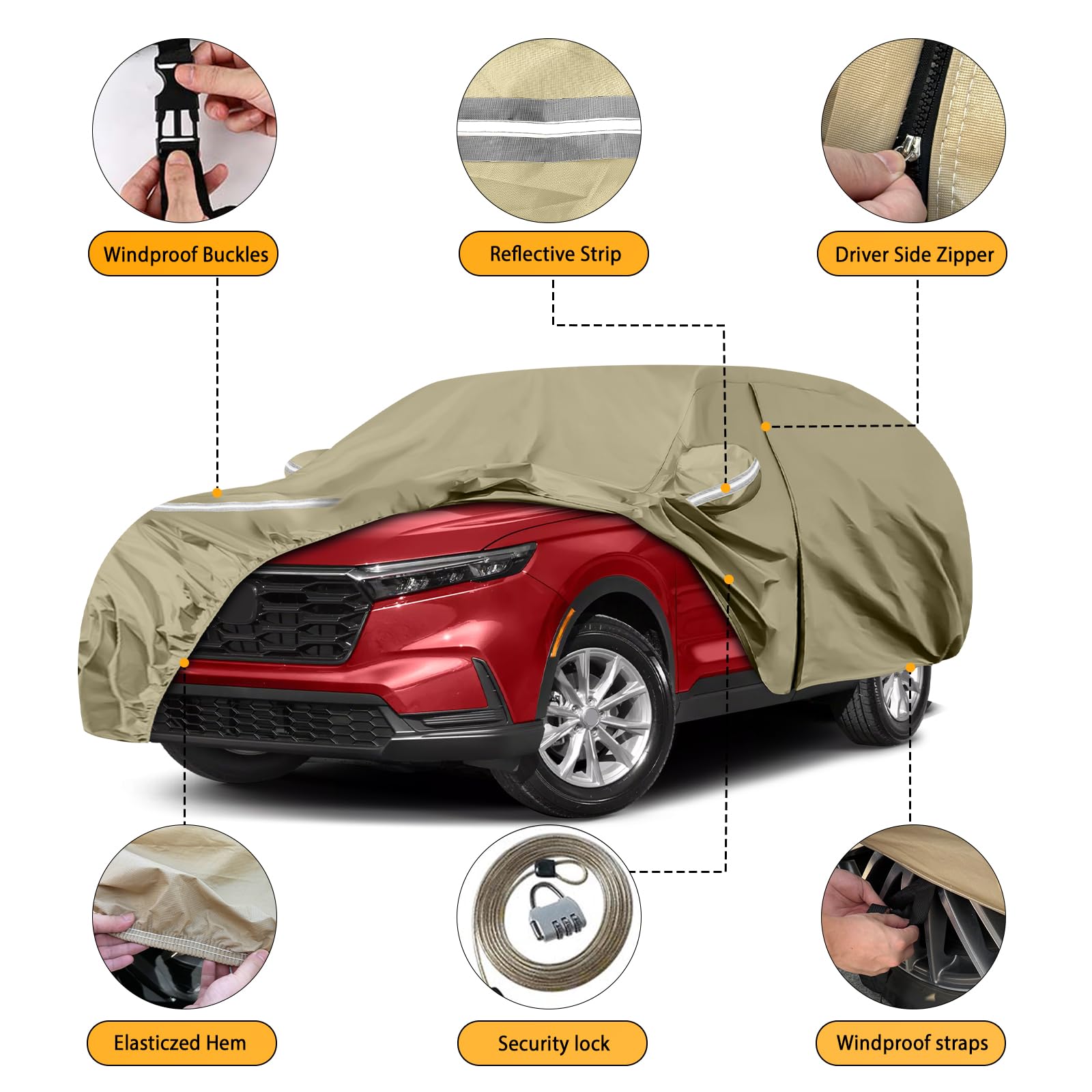 Waterproof Car Covers Replace for 2002-2025 Honda CRV, Multilayer Heavy Duty with Cotton Liner All Weather Car Cover with Zipper
