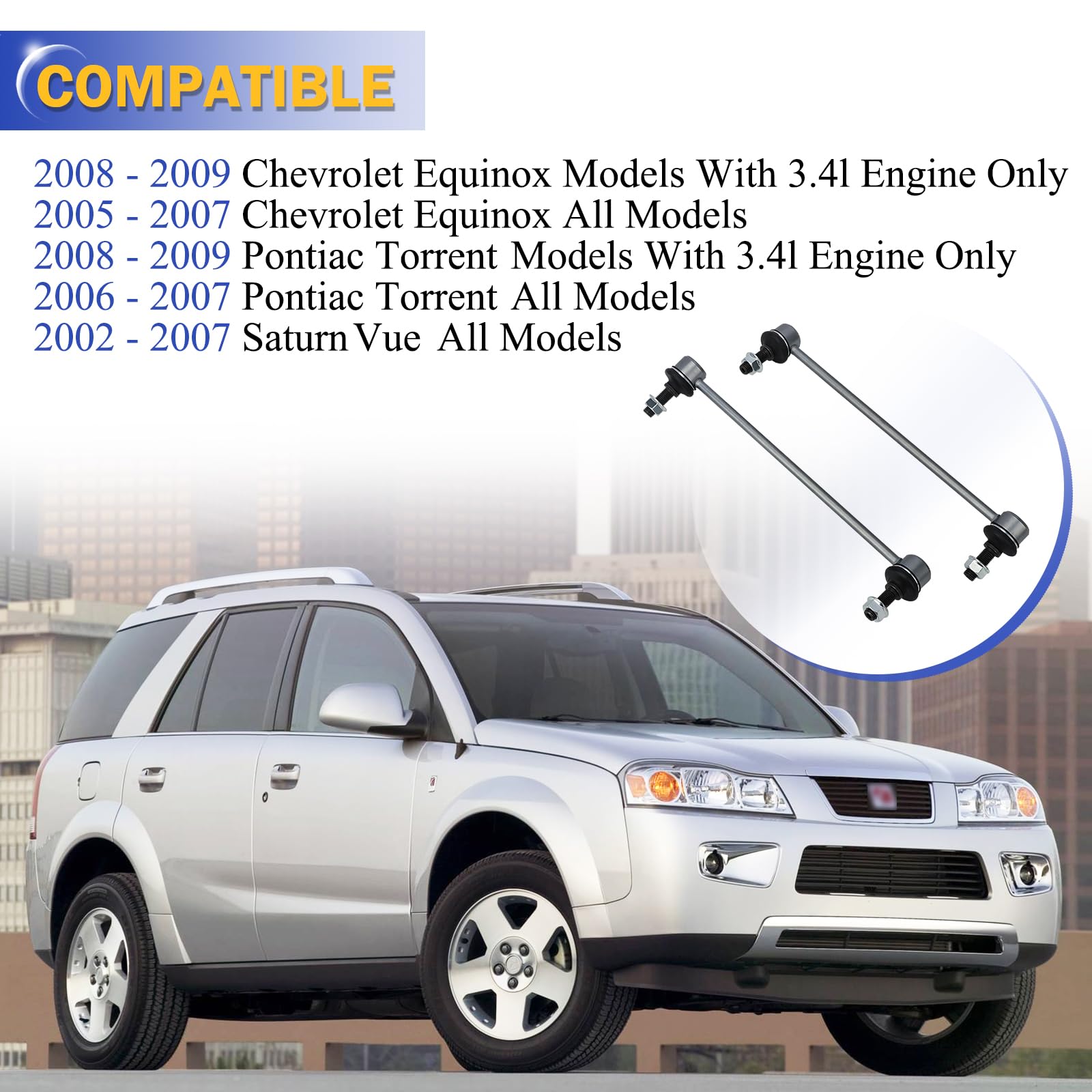 Zinc-Nickel Alloy Front Stabilizer Sway Bar Links For 2005-2009 Chevy Equinox,2006-2009 Pontiac Torrent,2002-2007 Saturn Vue Rep