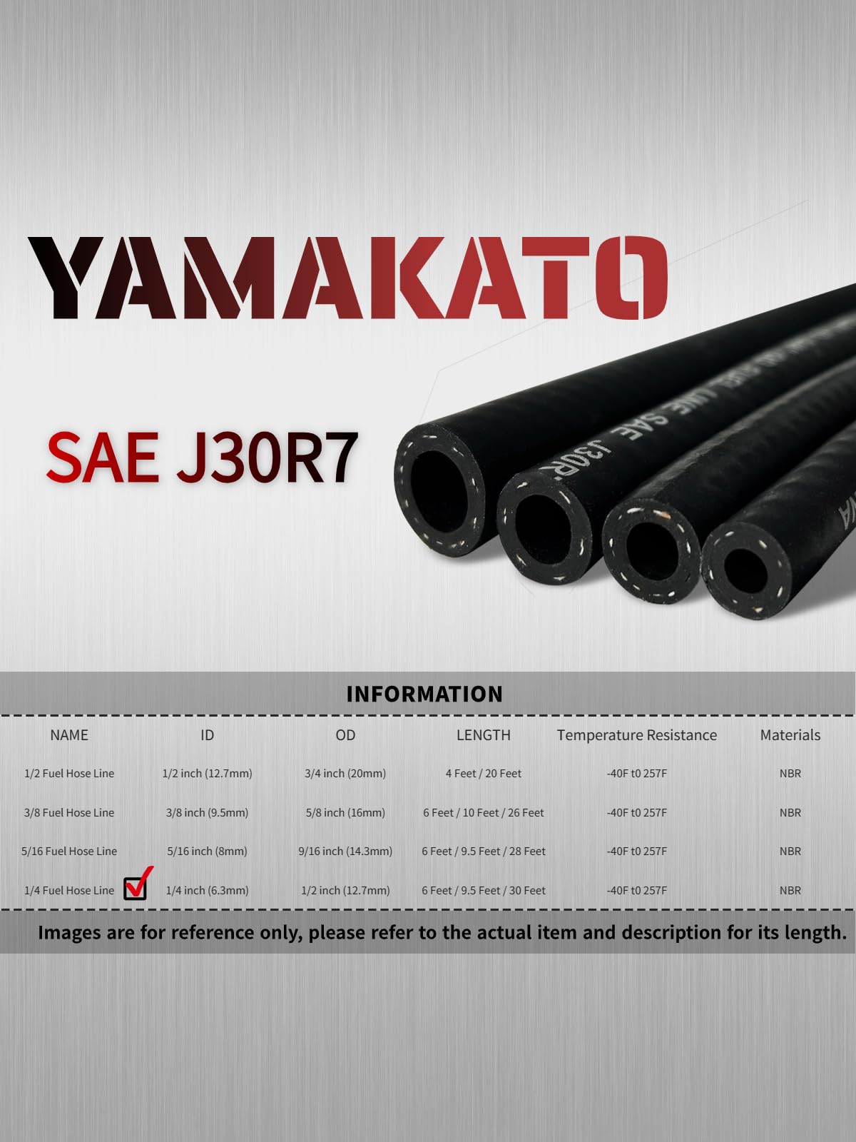Yamakato 1/4 Fuel Hose Line Nbr Reinforced Sae J30R7 30 Feet Rubber Tubing