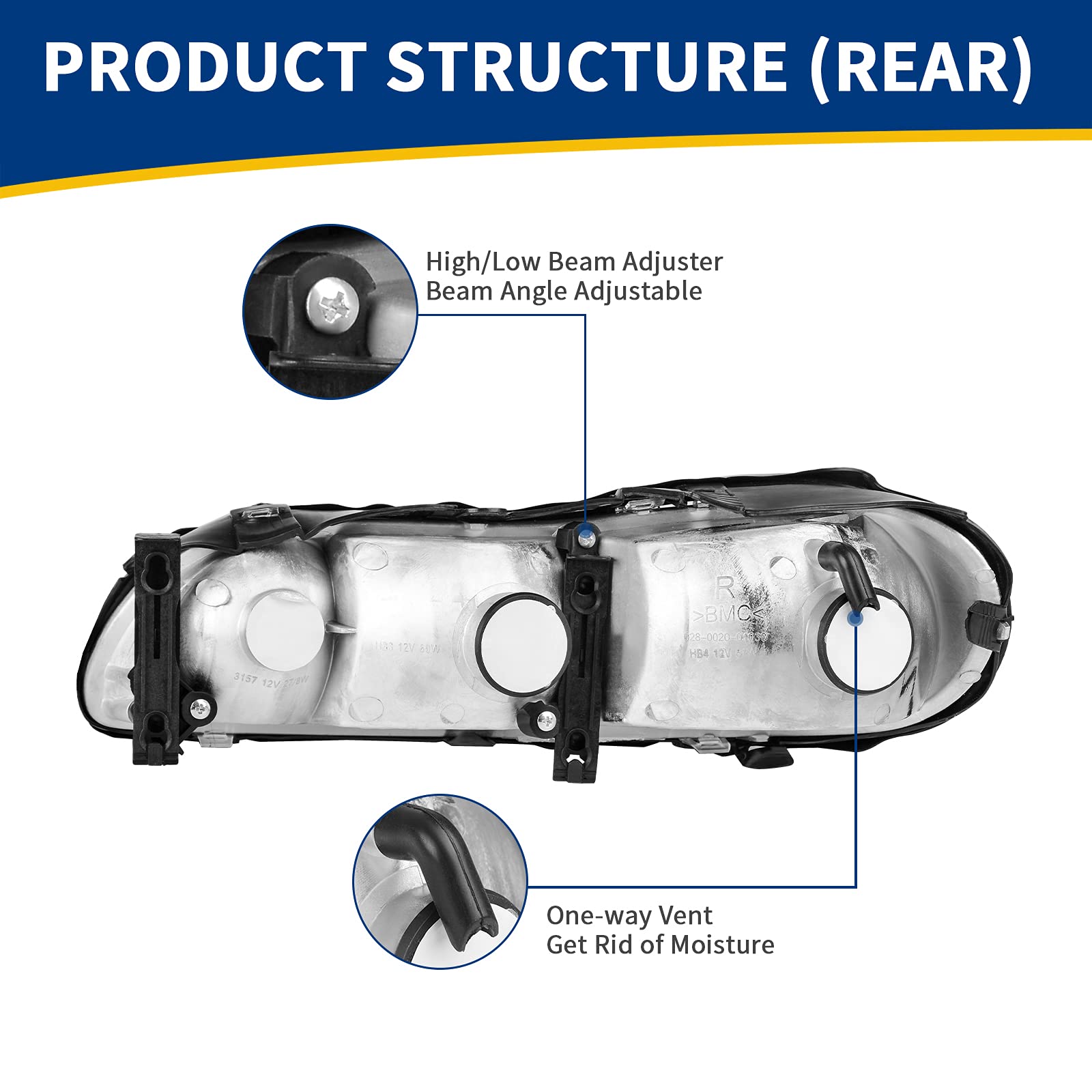 Autosaver88 Headlight Assembly Compatible With 1997-2003 Chevy Malibu / 1997-1999 Oldsmobile Cutlass Chrome Housing Clear Lens (