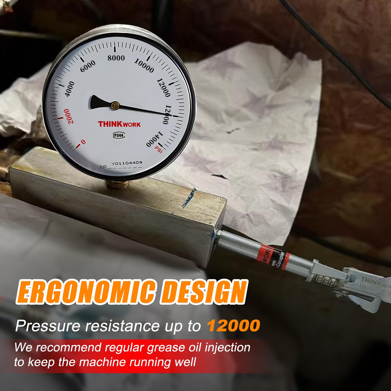 THINKWORK Grease Gun Coupler, Double Handle Extra Reach Upgrade, Strong Lock on Greases Gun Couplers, 12000 PSI Quick Release Gr