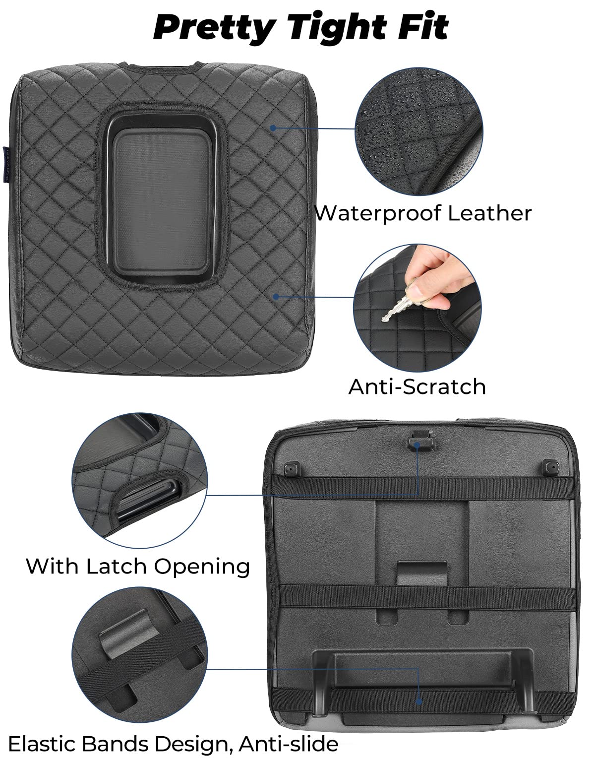 ISSYAUTO Leather Center Console Cover for Silverado Sierra 2014-2018, Jump Seat, Black, Model A1926-02901, Compatible with Split Bench Seat