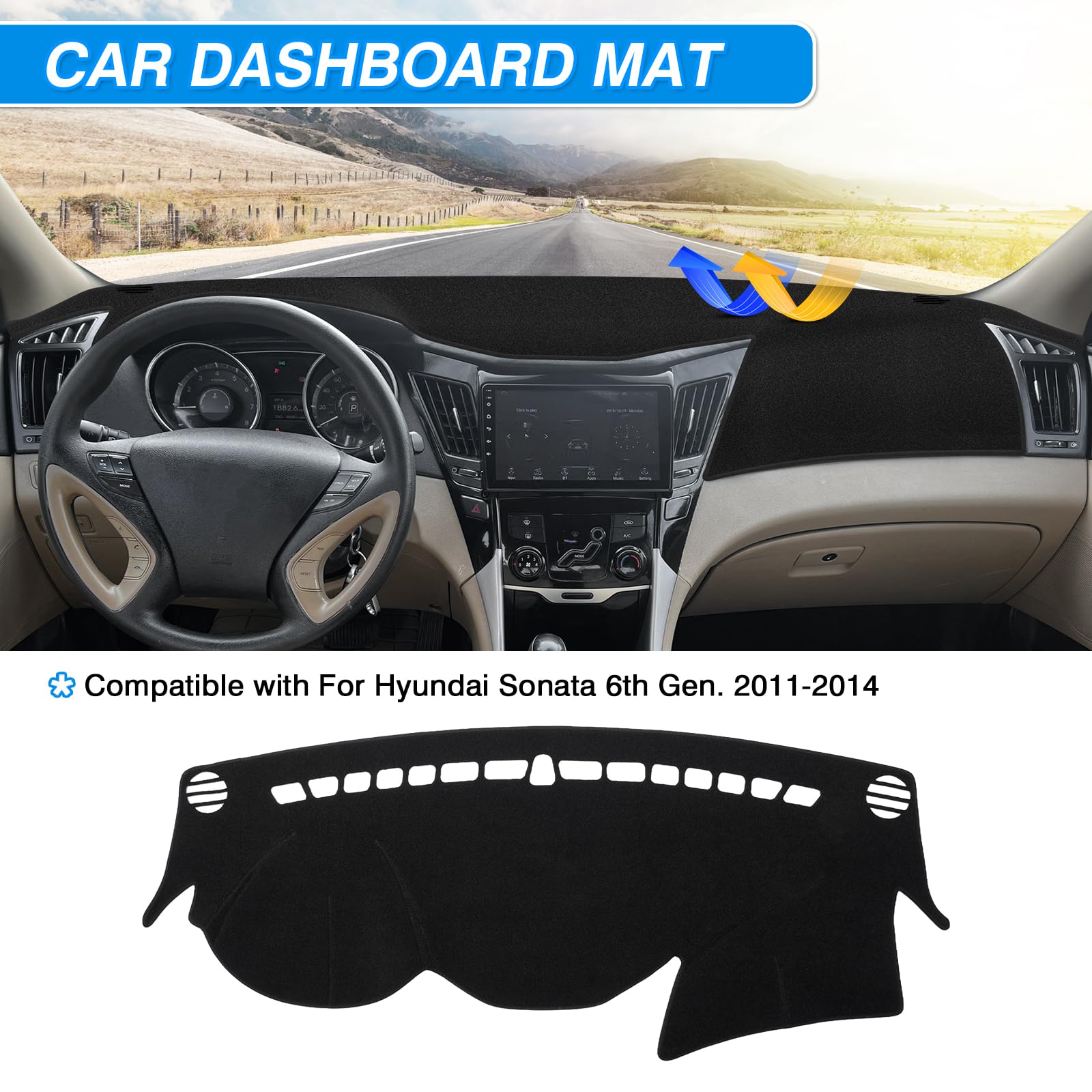 Cartist Dash Cover Compatible With Hyundai Sonata 2011 2012 2013 2014 Accessories Dashboard Cover Mat Non-Slip Carpet Sunshield