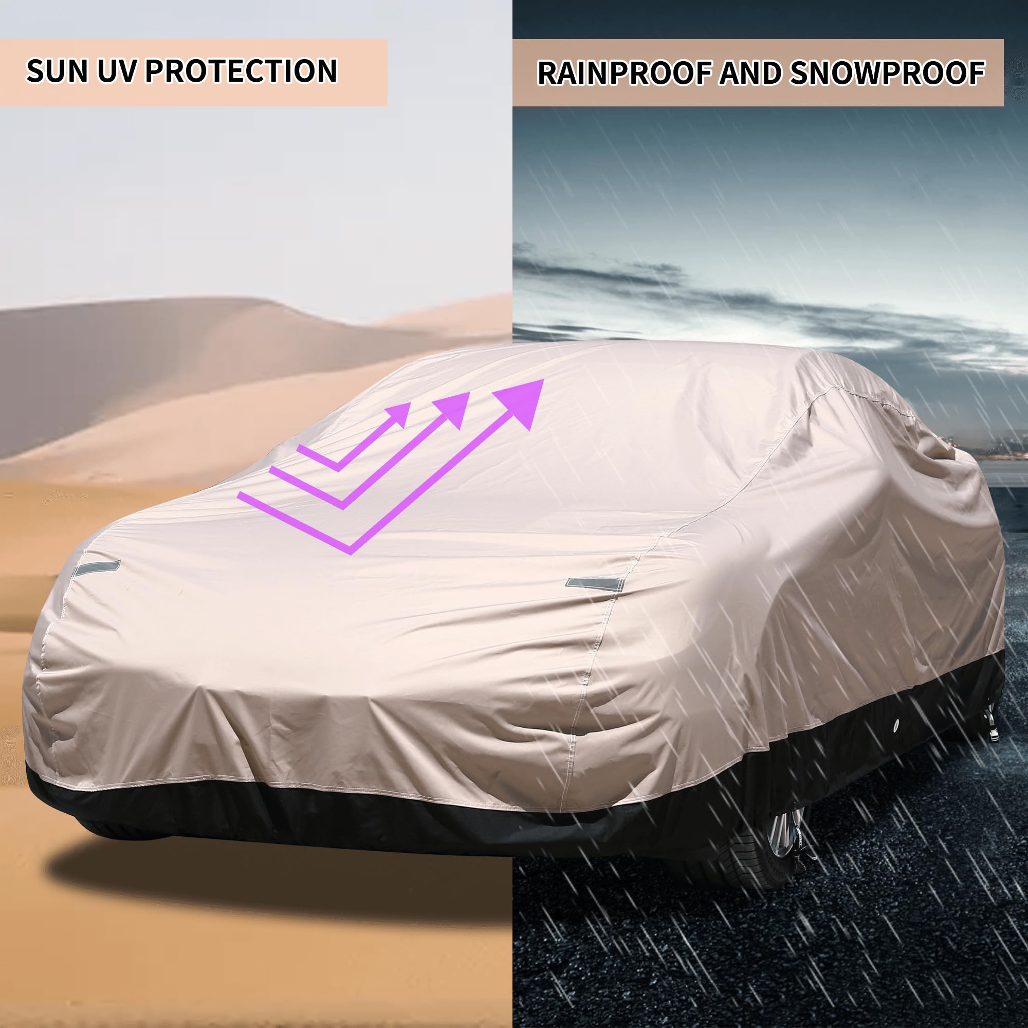 Coverado Car Cover Waterproof All Weather, Car Cover For Sedan Sport Car With Locking Cable, Outdoor Car Cover Rain Snow Uv Prot
