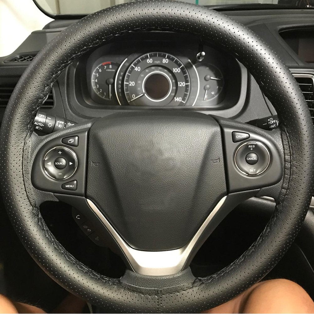 Onerbuy Universal Leather Car Steering Wheel Stitch On Wrap Cover Diy Sewing Breathable And Anti Slip, Maximum For 15-Inch Diame