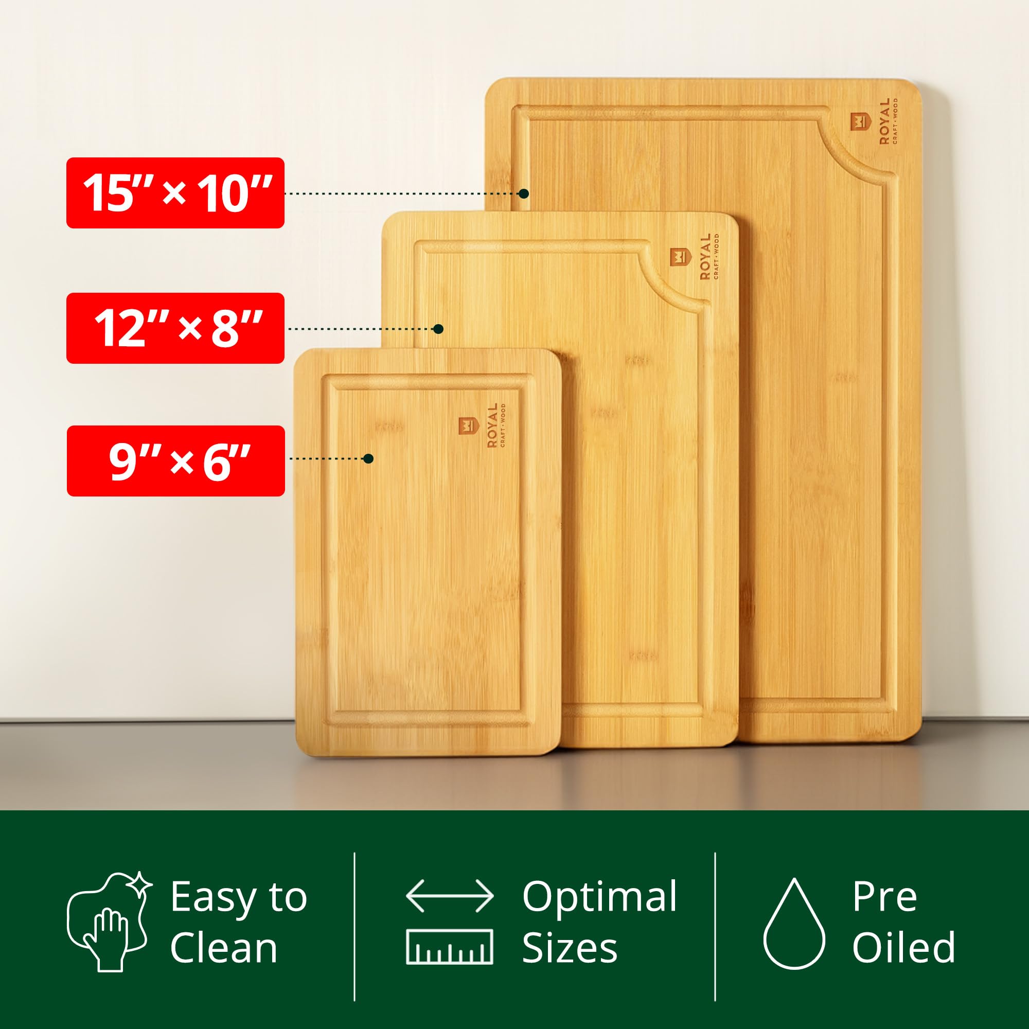 Wooden Cutting Boards For Kitchen Meal Prep & Serving - Bamboo Wood Cutting Board Set - Charcuterie & Chopping Butcher Block For