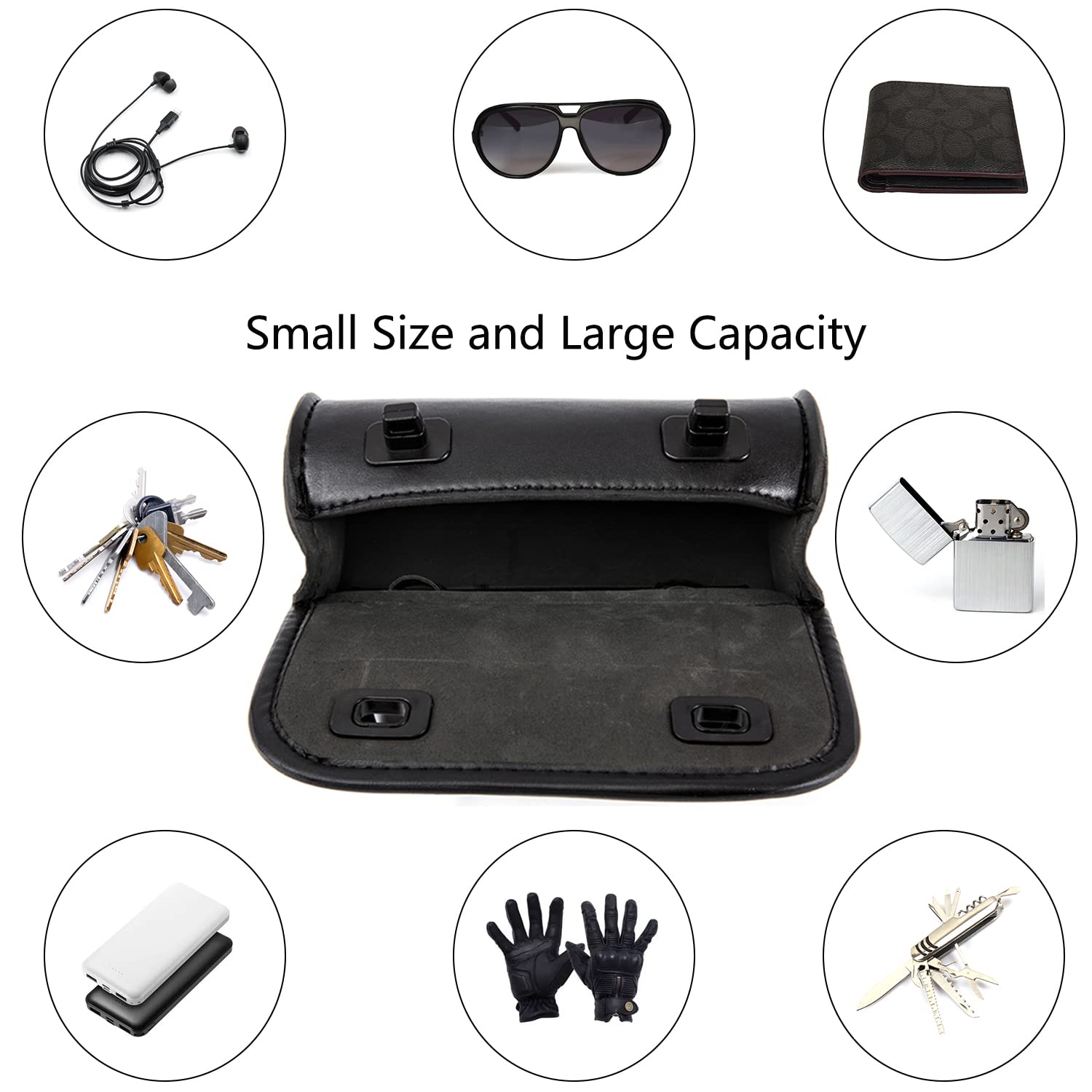 kucehiup Motorcycle Handlebar Bag,Tool Bag PU Leather Universal Barrel Roll Bag Motorcycle Fork Bag Saddlebags Sissy Bar Pouch S