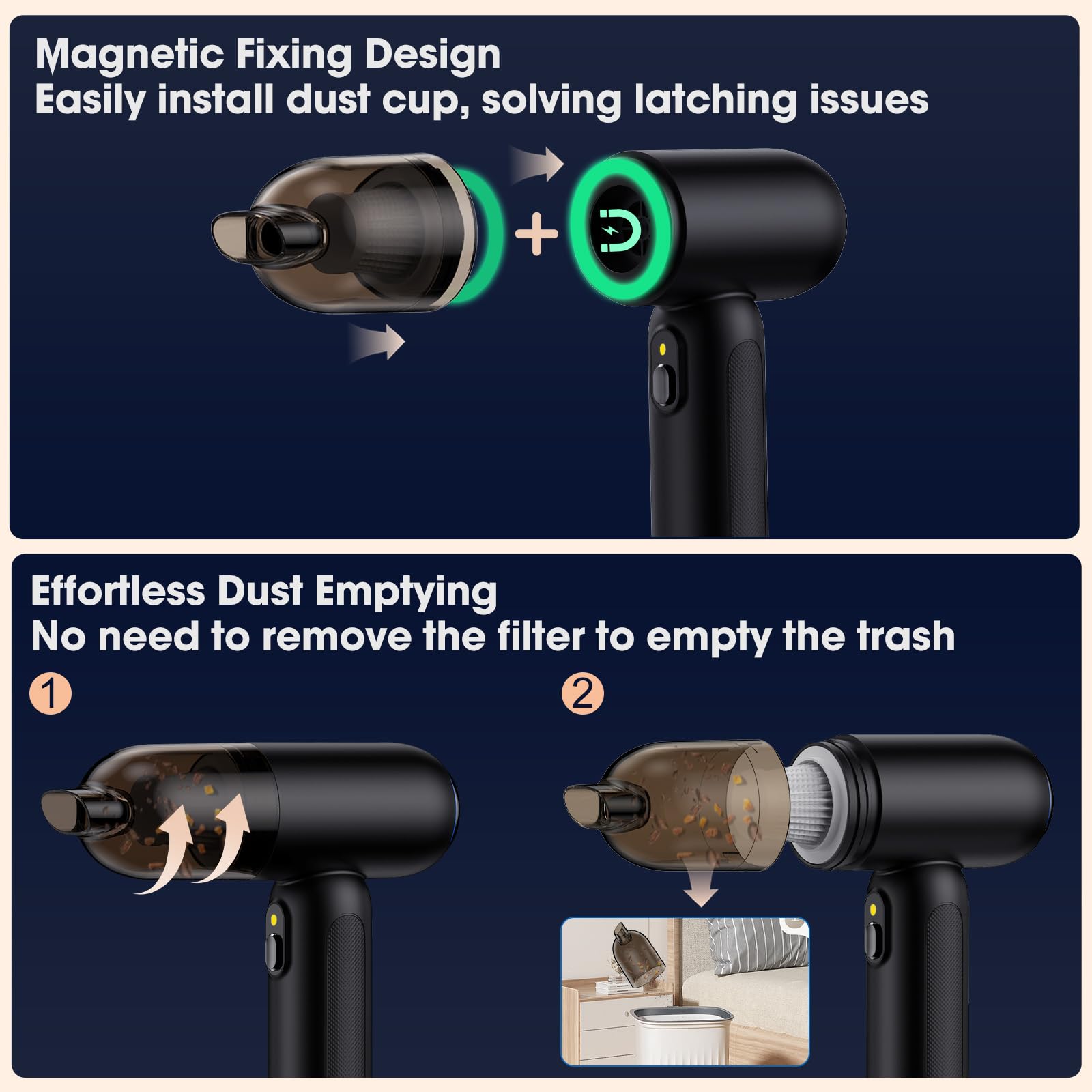 Feiltik Handheld Car Vacuum Cleaner Cordless, 21000PA High Power Car Vacuum Cleaner & Air Duster/Blower, Portable Vacuum with Ma