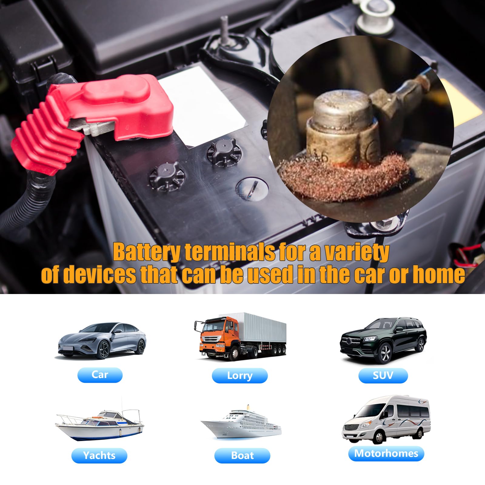 Ziciner 2 Pairs Battery Post Shims, Lead Alloy Car Battery Post Adapter For Positive Or Negative Post, Automotive Battery Post Shims Anode Cathode Sleeves For Car Truck Boat