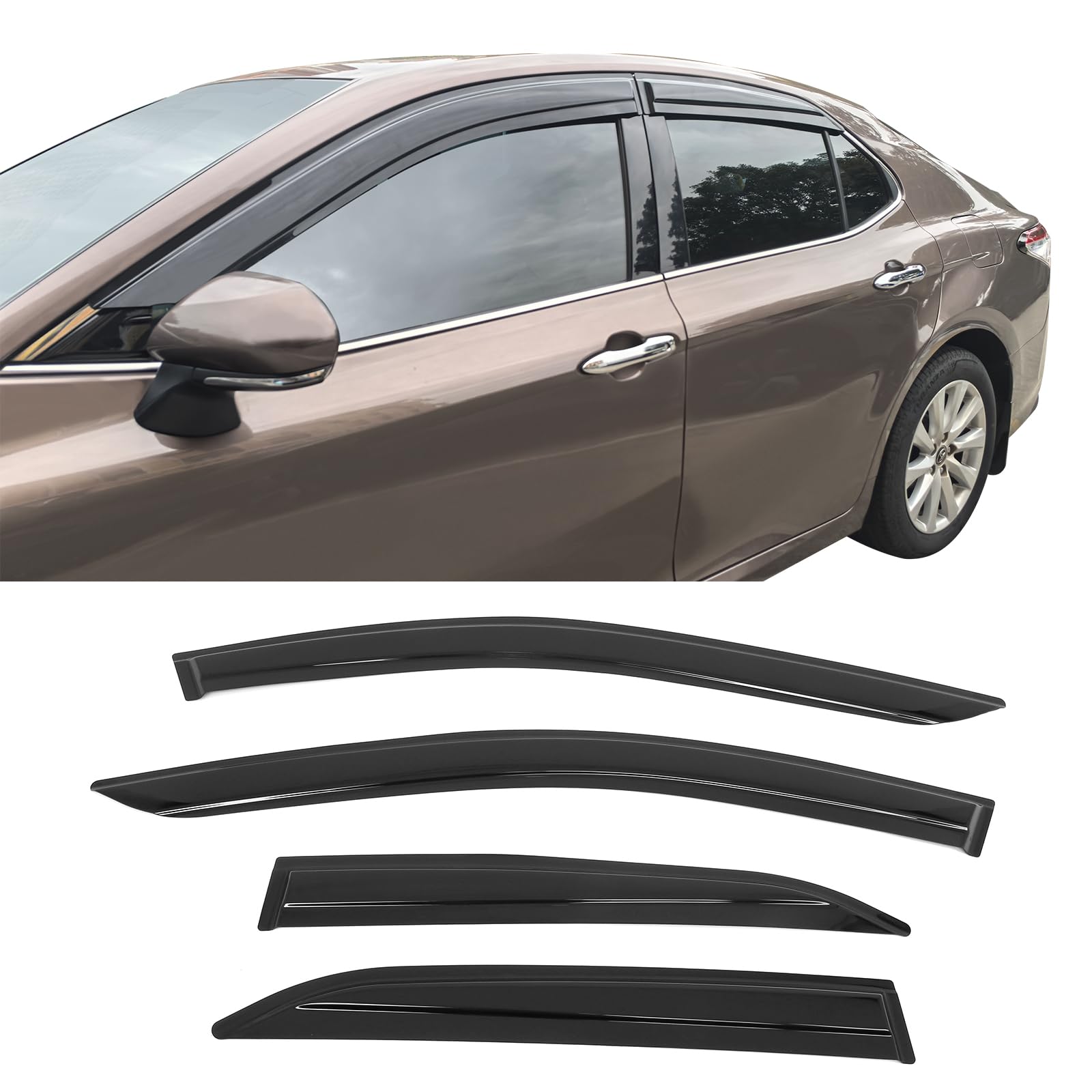Ikon Motorsports Mugen Large Style Tape On Rain Guards, Compatible With 2018-2024 Toyota Camry, Acrylic Smoke/Tinted Window Viso