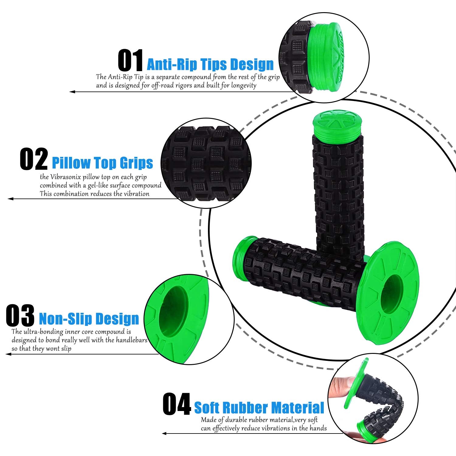 Motorcycle Grips Dirt Bike Grips Pillow Top Grip Mx Grips Universal Handle Grips For Kx60 Kx65 Kx80 Kx85 Kx100 Kx125 Kx250 Kx250F Kx250R Kx300 Kx400 Kx420 Kx450 Kx450F Kx500 Klx110 Klx125 Green