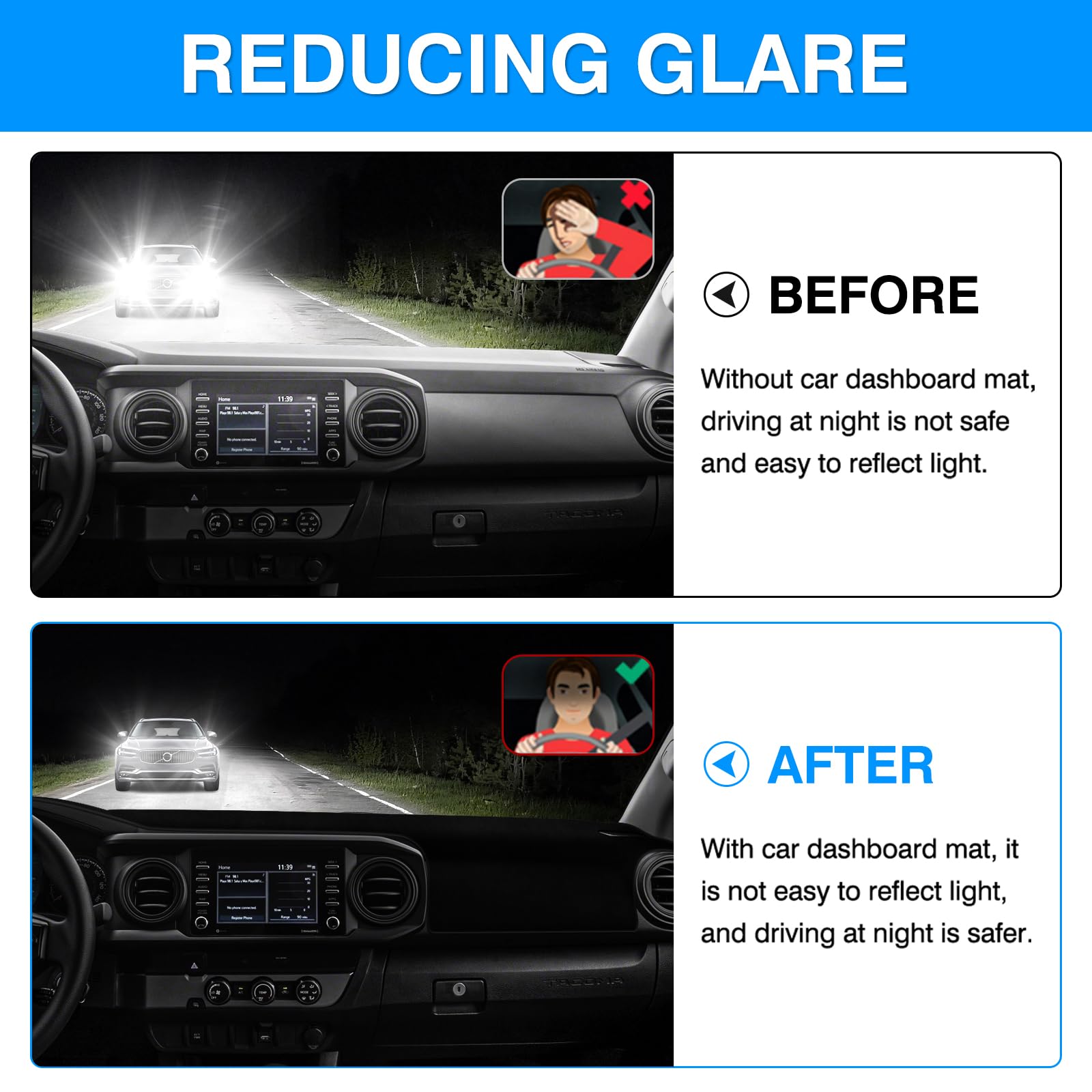 Autorder Dashboard Cover Mat For 2016-2021 2022 2023 Toyota Tacoma Accessories Dash Cover Upgrade Velvet Dash Mat Sunshade Glare