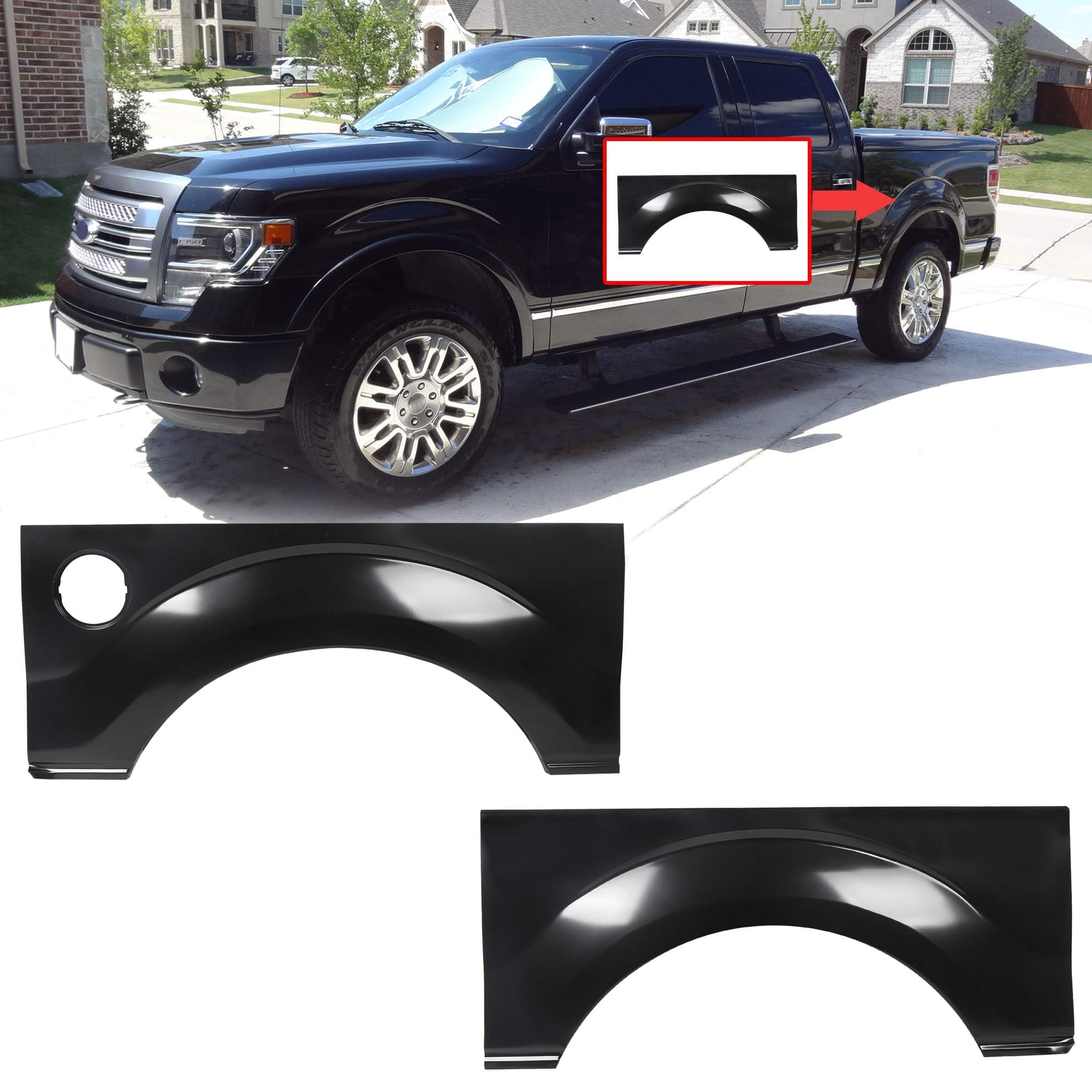 Hecasa Bed Wheel Arch Rust Repair Panel Compatible With 2009-2014 Ford F-150 F150 Ld W/O Molding Holes Rear Upper Quarter Patch Replacement Driver & Passenger Side