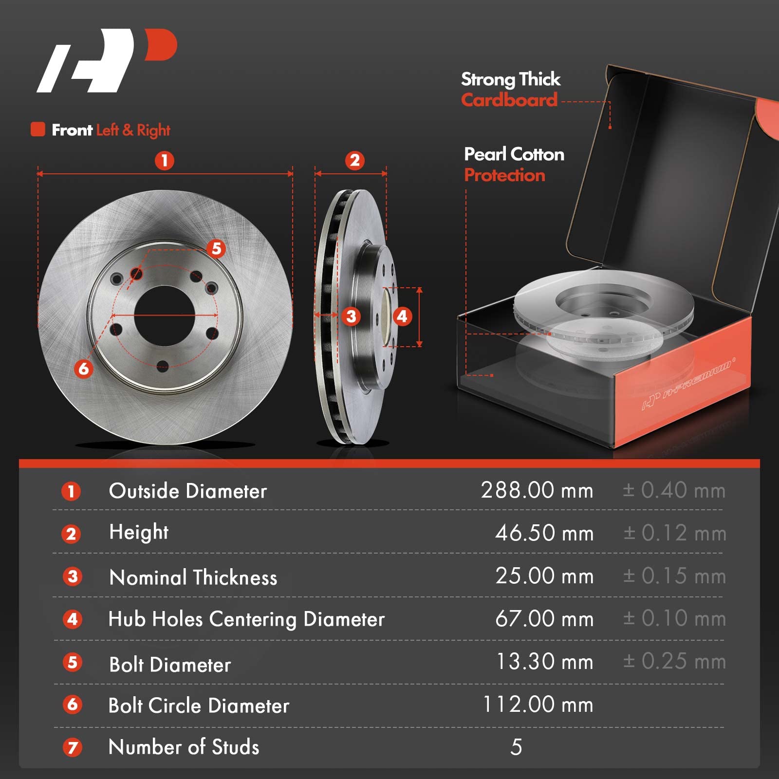 A-Premium 11.34 Inch (288Mm) Front Vented Disc Brake Rotors + Ceramic Pads Kit Compatible With Select Mercedes-Benz Models - W20