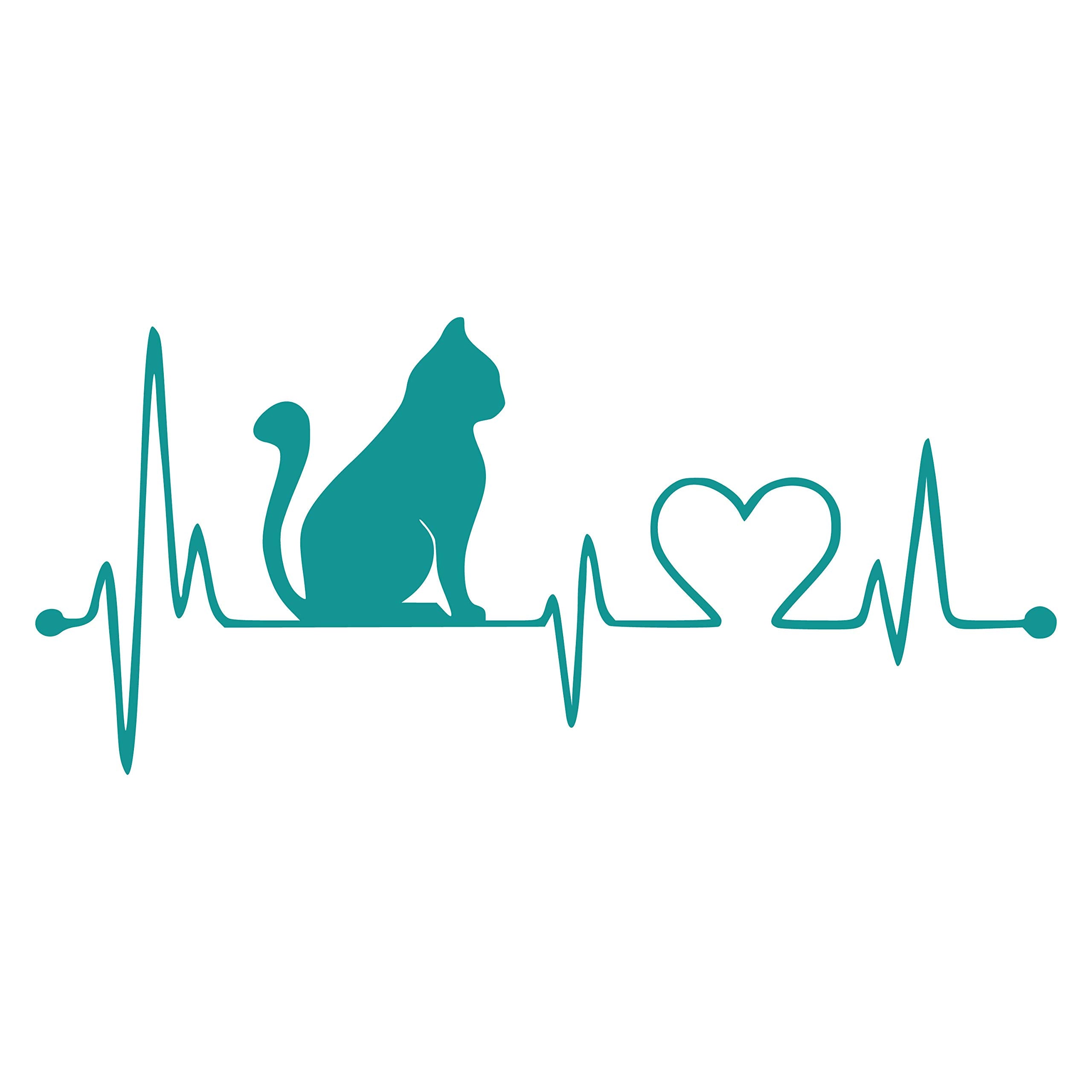JMM Industries Cat Heartbeat Vinyl Decal Sticker Car Window Bumper Premium Quality UV Resistant Die Cut (Teal, 5-Inches)