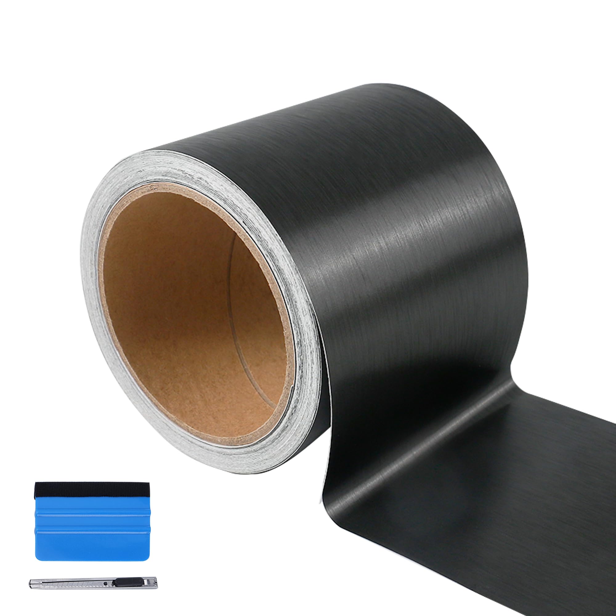 Lzlrun Free Tool Kit Black Satin Metallic Brushed Vinyl Tape Diy Roll For Black Out Chrome Delete Window Trim Door Trim (3Inches