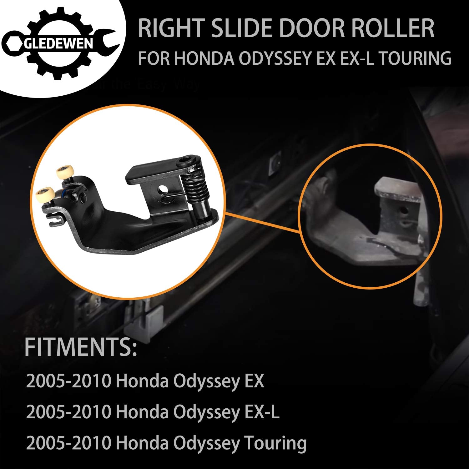 Right Slide Door Roller Assembly Passenger Side Upper Center Male Roller | For 2005-2010 Honda Odyssey Ex, Ex-L, Touring Model |