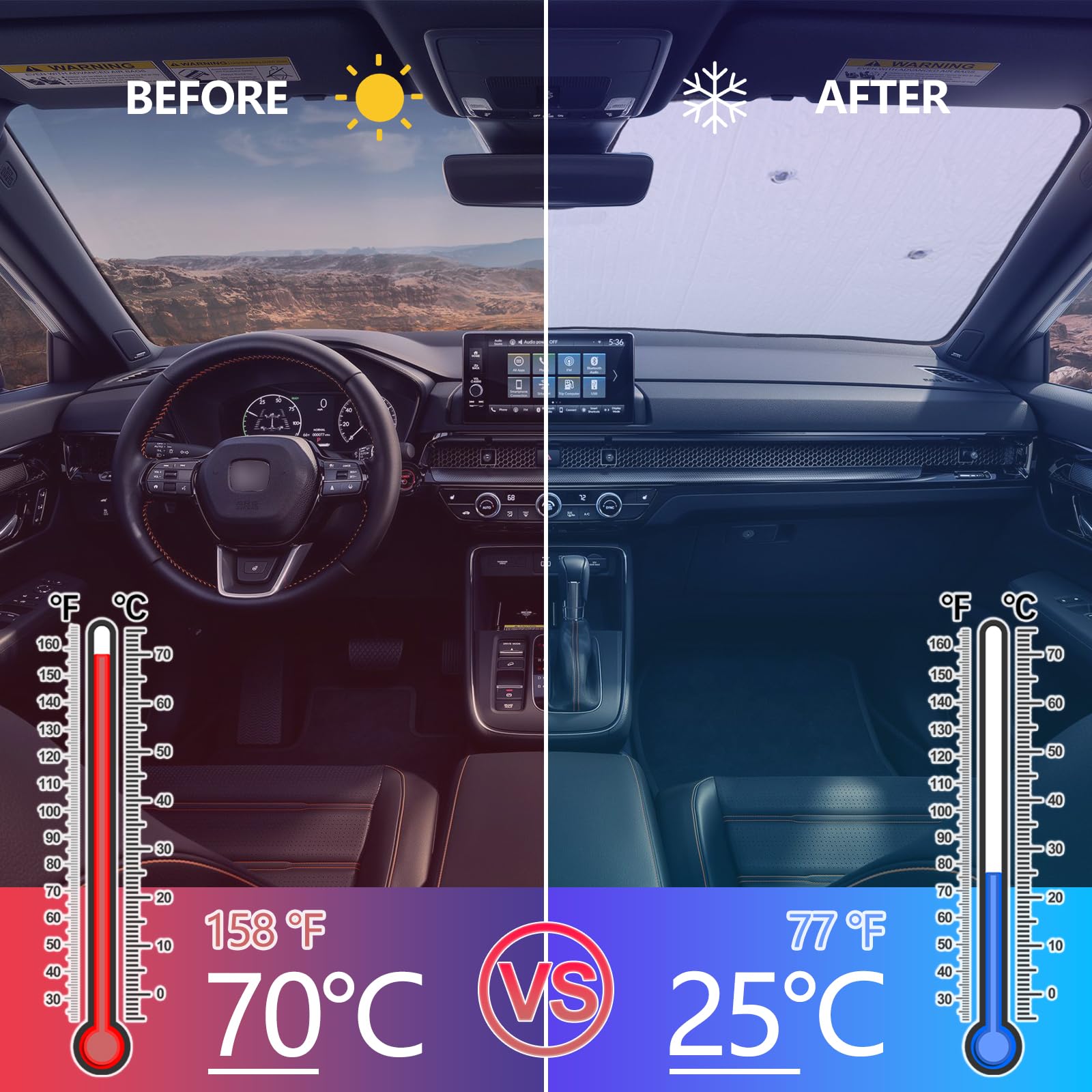 Windshield Sunshade For Honda Crv 2023-2025 Cr-V Accessories Front Window Sun Shade Foldable Reflective Sun Visor Custom Sunscreen Uv Blocker Privacy Protector Heatshield Keeps Your Vehicle Cool