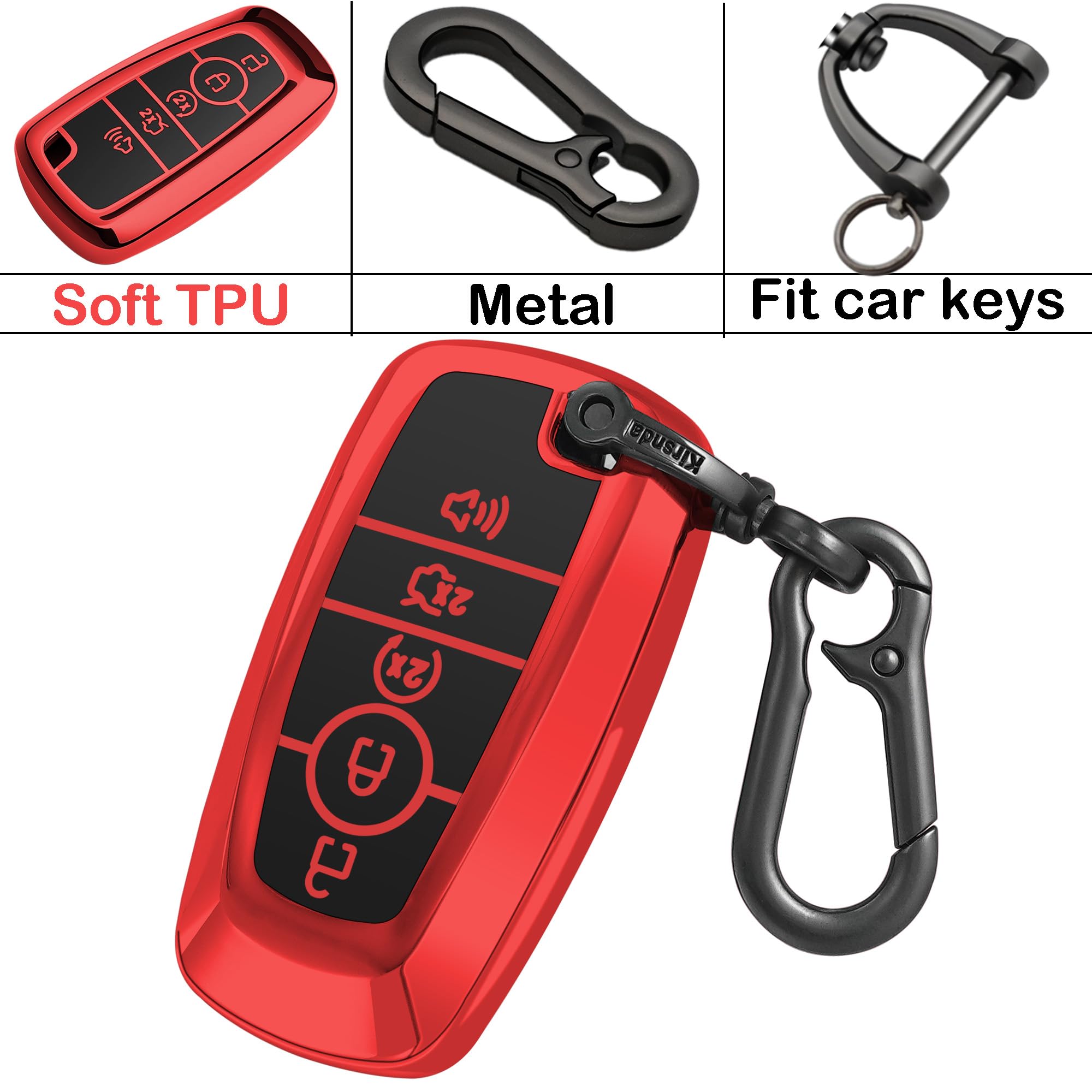 Kirsnda for Ford key fob cover case,with keychain fit Expedition for Mustang Fusion Raptor F250 F350 F450 F550 Edge Explorer Sma