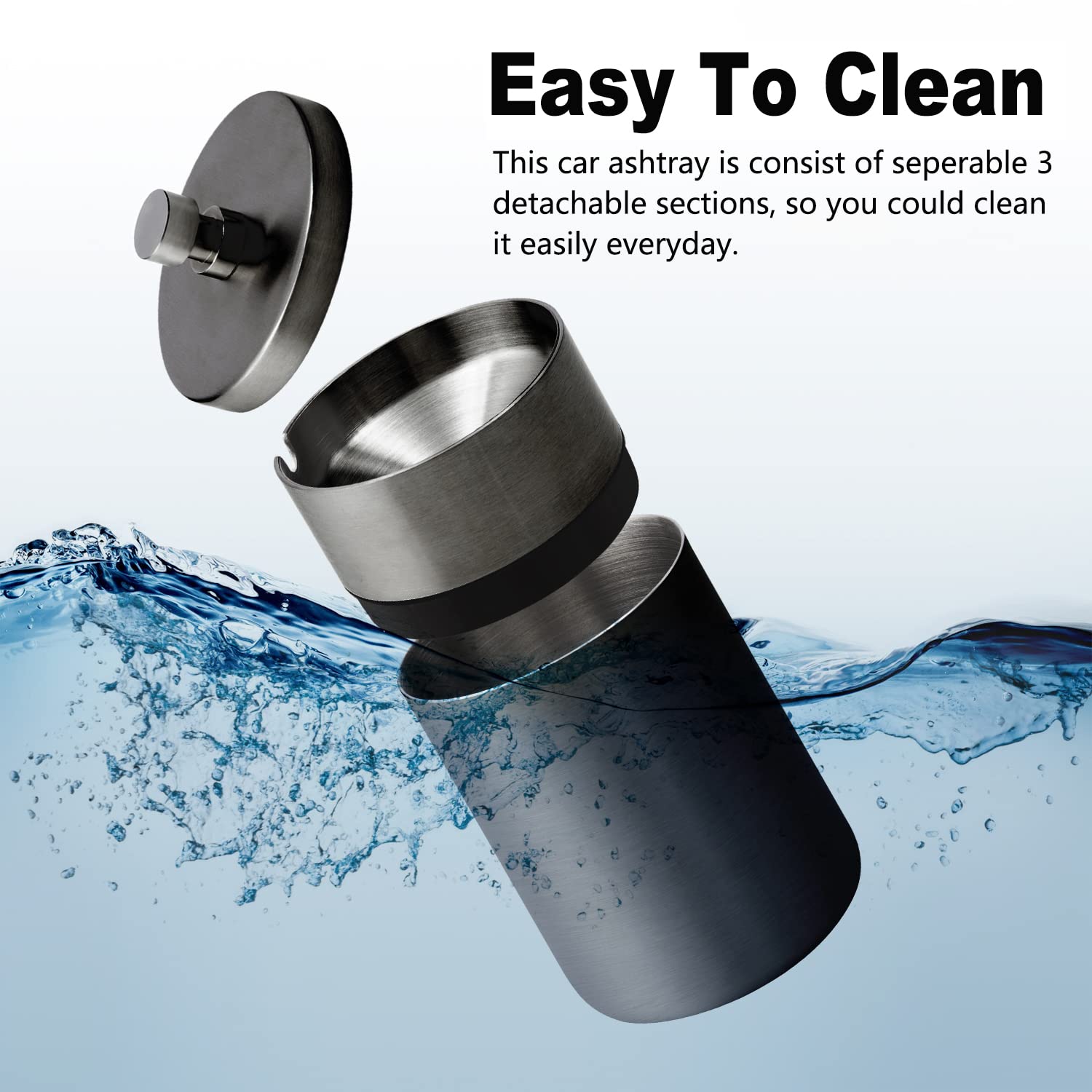 Car Ashtray With Lid Smell Proof Stainless Steel Auto Ashtrays Portable Smokeless Detachable Windproof Extinguished Butt Bucket