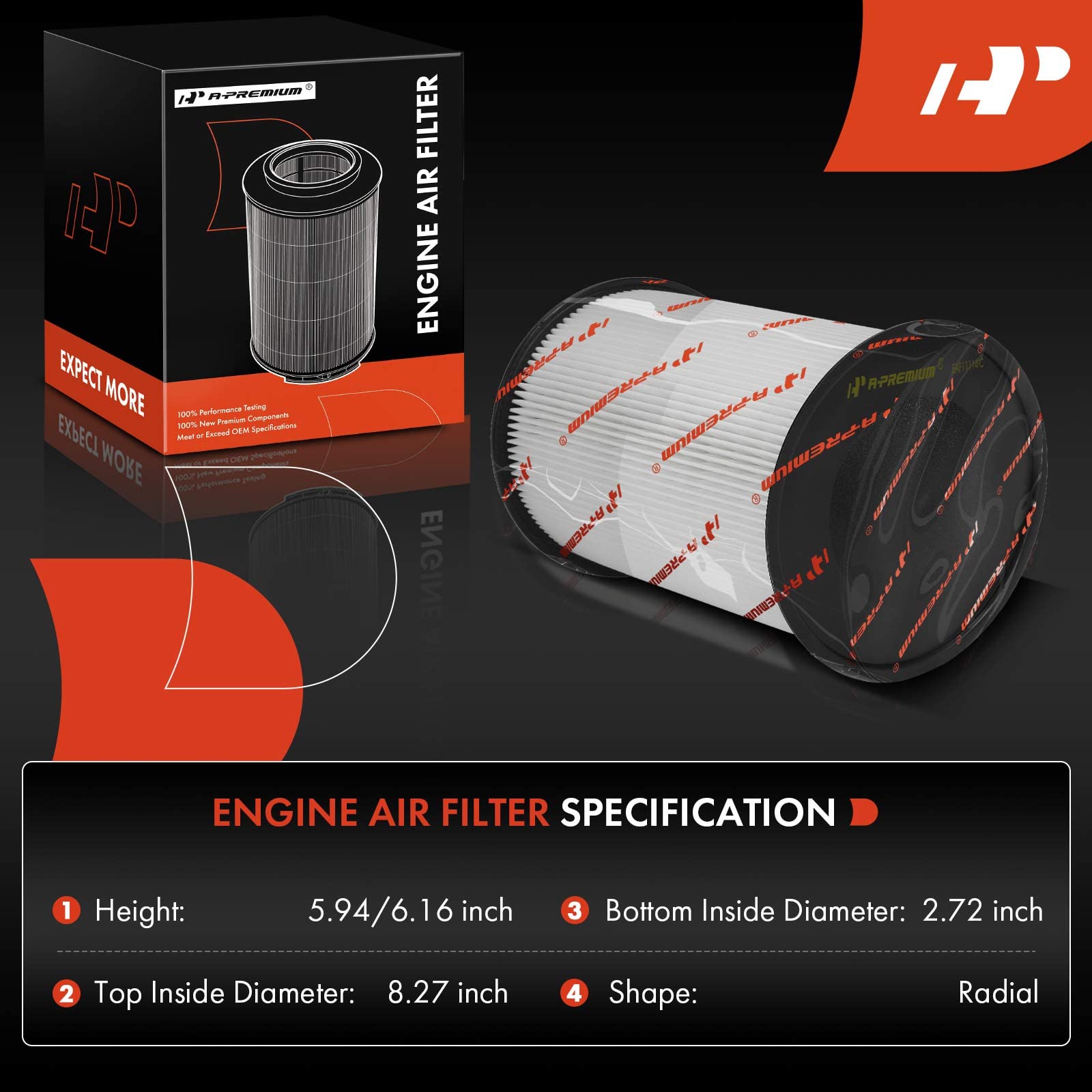 A-Premium Engine Air Filter Compatible with Ford Escape, Focus, Transit Connect & Lincoln MKC, 2012-2019, Radial Seal, Replace#