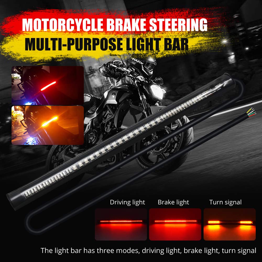 Universal Motorcycle Tail Lights 48 LEDs Amber/Red Colors Brake Stop Turn Signal Flexible LED Strips for Davidson Harley,motorbi
