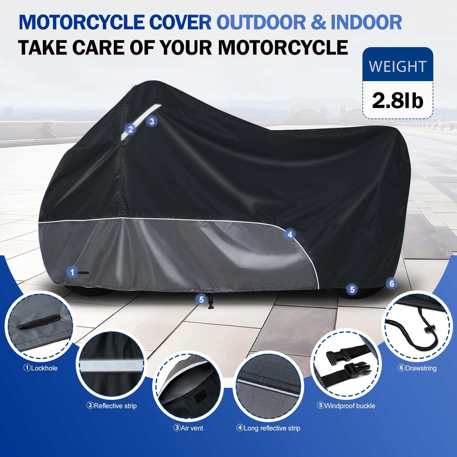 Motorcycle Cover Waterproof Outdoor All Weather Motorcycle Covers Heavy Duty Durable Outdoor Rain Uv Resistant Indoor Dust Night