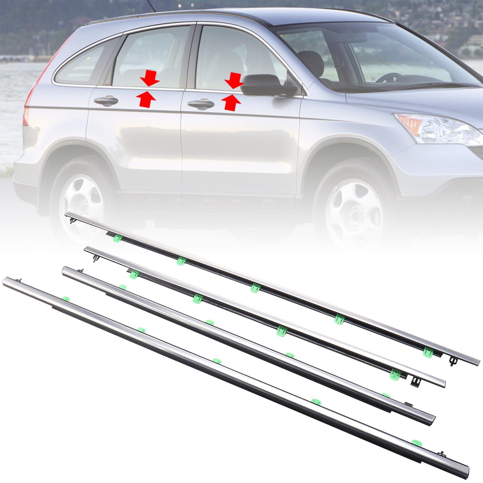 MotorFansClub 4PCS Weatherstrip Window Sealing Fit for Honda CR-V CRV 2007 2008 2009 2010 2011 Car Window Sealing Strip Chrome D