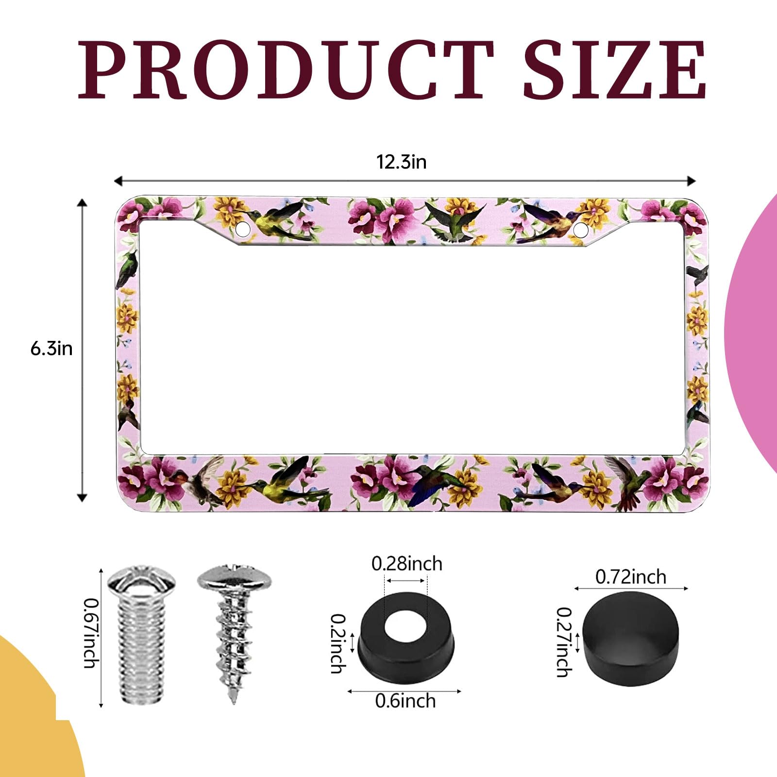 LIN KANG Florals Hummingbird License Plate Frames - 2 Pack Personalise Pink Car Plate Frame Universal Accessories Aluminum Car T