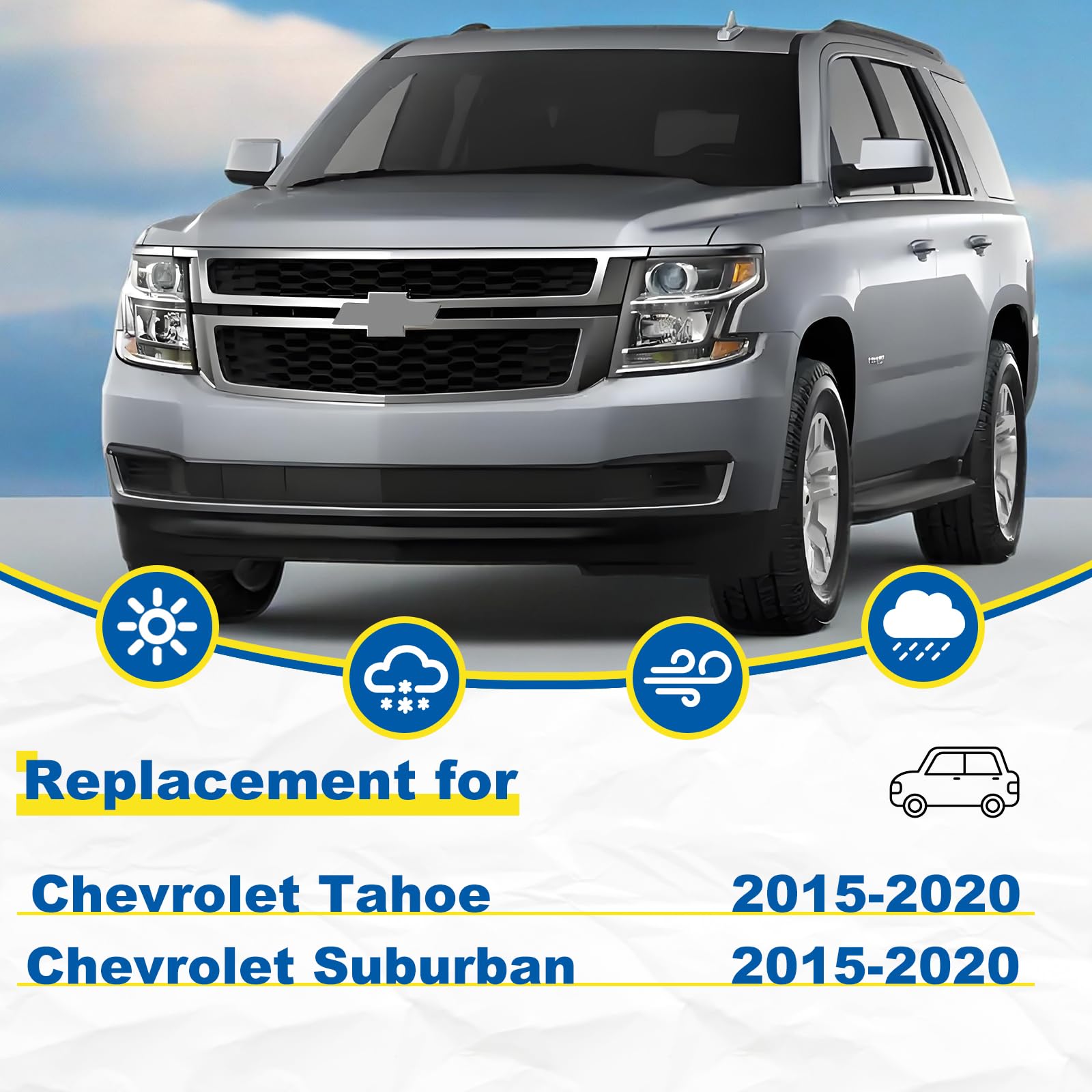 Hrsno 22''+22'' Windshield Wipers With 13'' Rear Wiper Blade Sets Automotive Replacement For Chevrolet Tahoe 2015-2020,Easy For