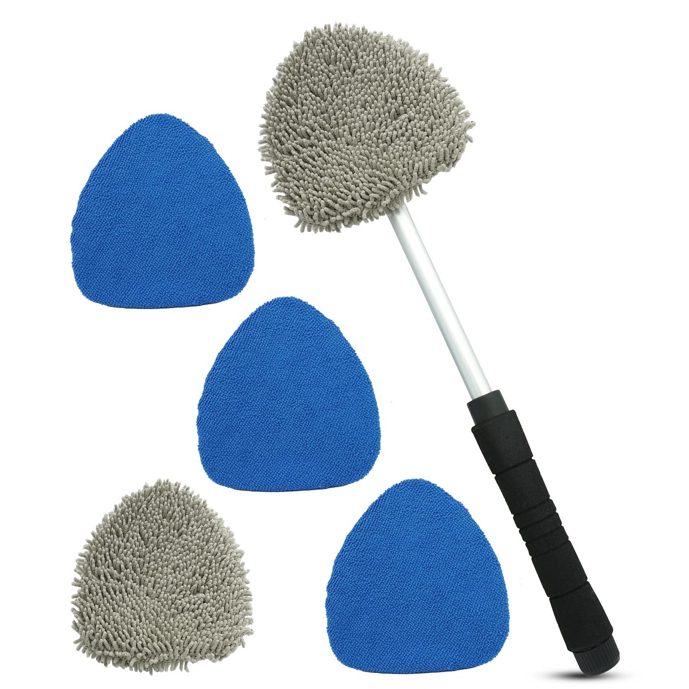 Joyful&Hopeful Car Windshield Cleaning Tool, Car Inside Window Cleaner Tool With Extendable Handle, 3Pc Microfiber And 2Pc Cheni