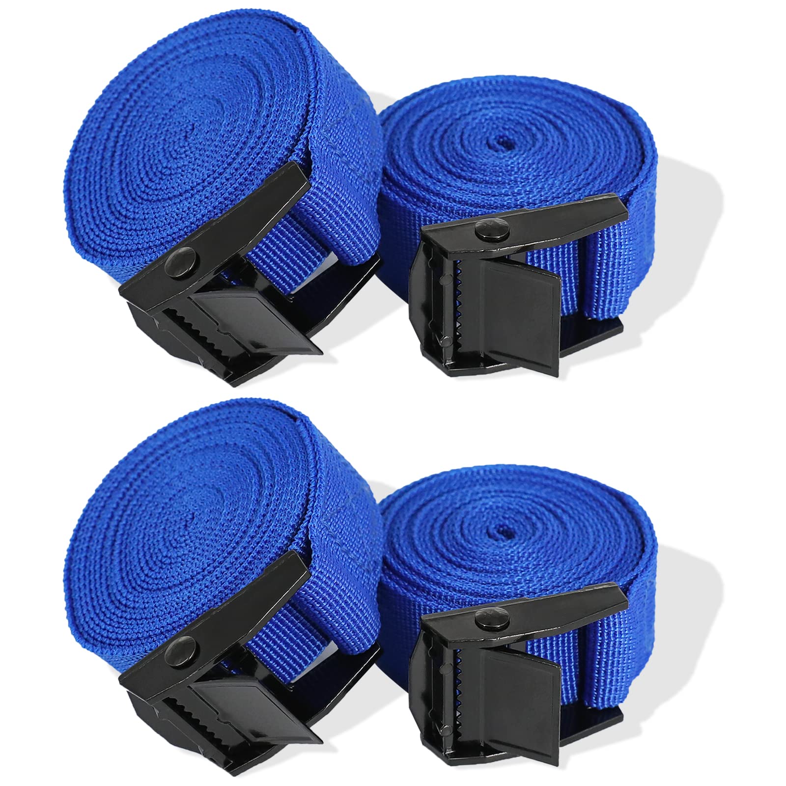 Rio Direct 4Pcs Tie Down Straps, Heavy Duty Lashing Straps Adjustable Cam Buckle Tie-Down Straps For Motorcycle, Cargo, Trucks,Trailer,Luggage - 9.8' X 1' Blue