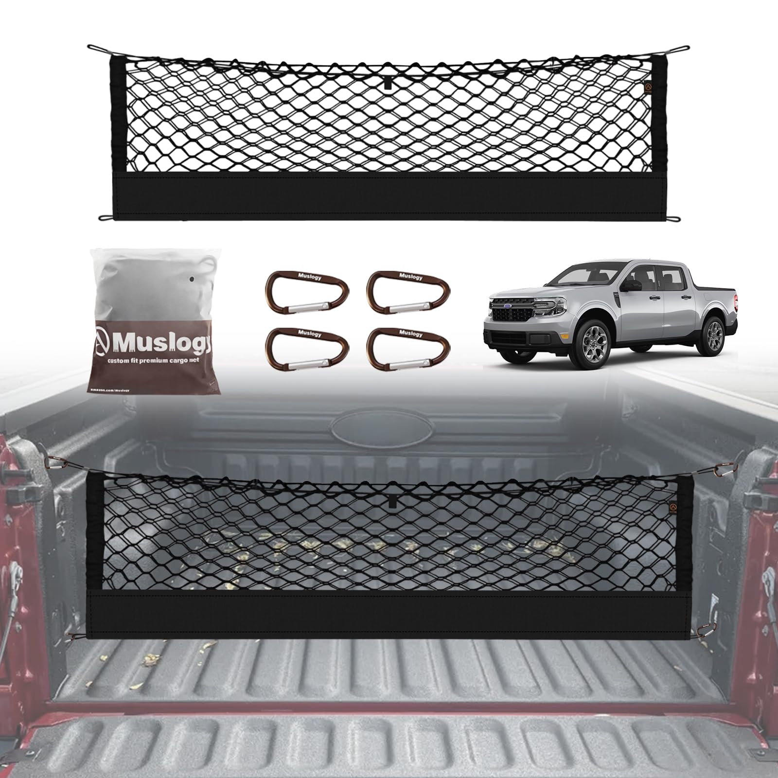 Muslogy for Maverick Cargo Mesh Net Accessories Stretchable Trunk Organizer Cargo Elastic Mesh Bed Net with Hooks Compatible wit