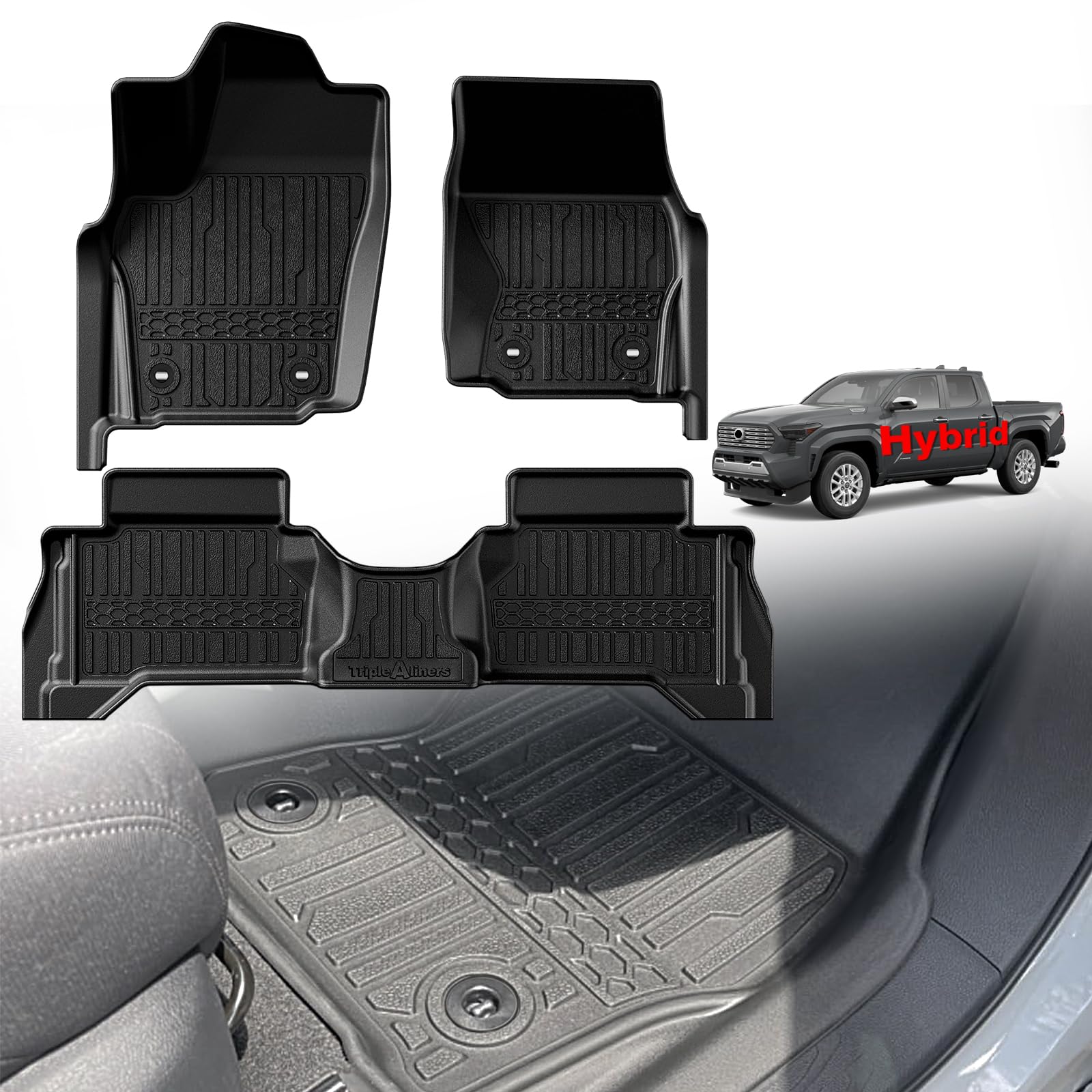 Triplealiners Floor Mats All Weather Liners Compatible With 2024 2025 Toyota Tacoma Accessories Double Cab Front & Rear 2-Row Cu