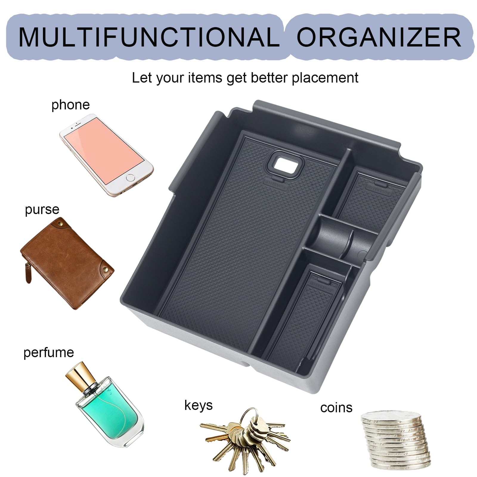 Pimcar Compatible With 2022-2024 Hyundai Tucson Limited/Tucson Hybrid Sel(Automatic Transmission Only)& 2022-2024 Santa Cruz Center Console Organizer Armrest Box Insert Tray Accessories -Black Mat