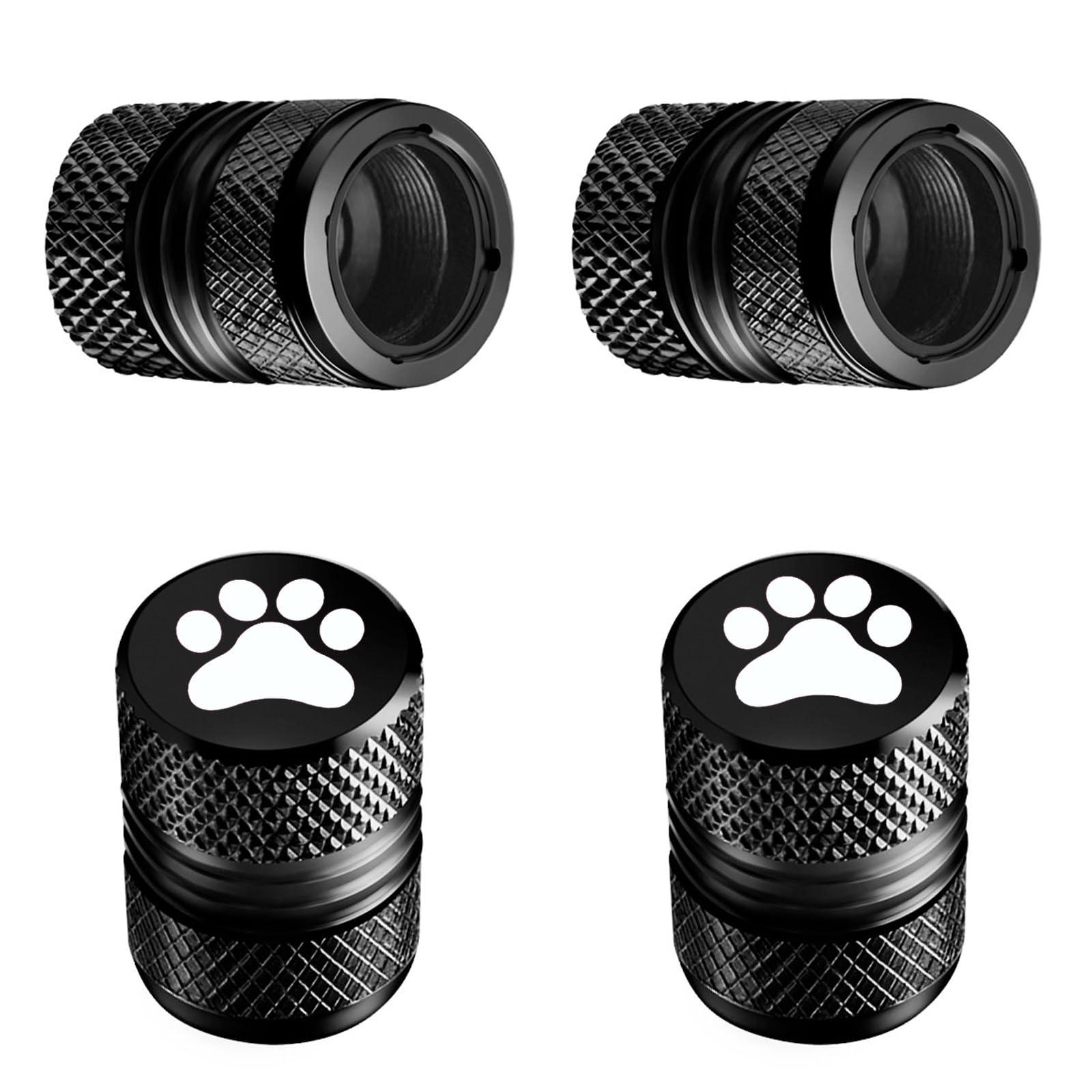 Tire Valve Stem Caps - 4 Pack Anti-Corrosion Premium Anodized Alloy Tyre Air Valve Caps Cat Dog Paw For Car Suv Bike Black