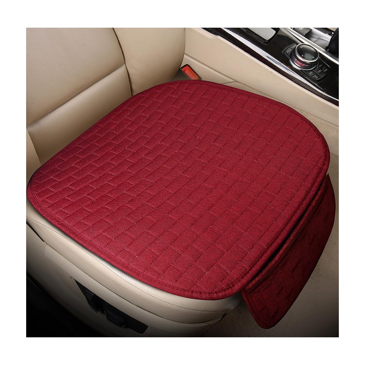 KVAEY Front Car Seat Cover, Anti-Slip Bottom Front Seat Cover Protector with Storage Pocket, Breathable Linen Driver Seat Protec
