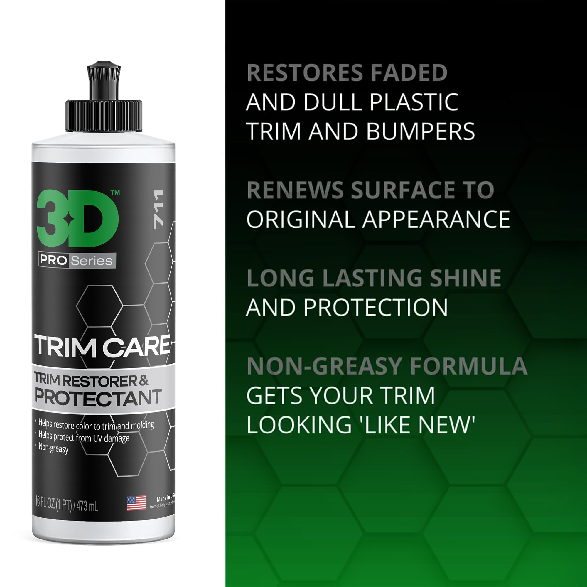 3D Trim Care Restorer Of Faded & Dull Plastic, Rubber, Trim & Bumpers - Renews Surface To Original Appearance - Long Lasting Shine & Protection 16Oz.