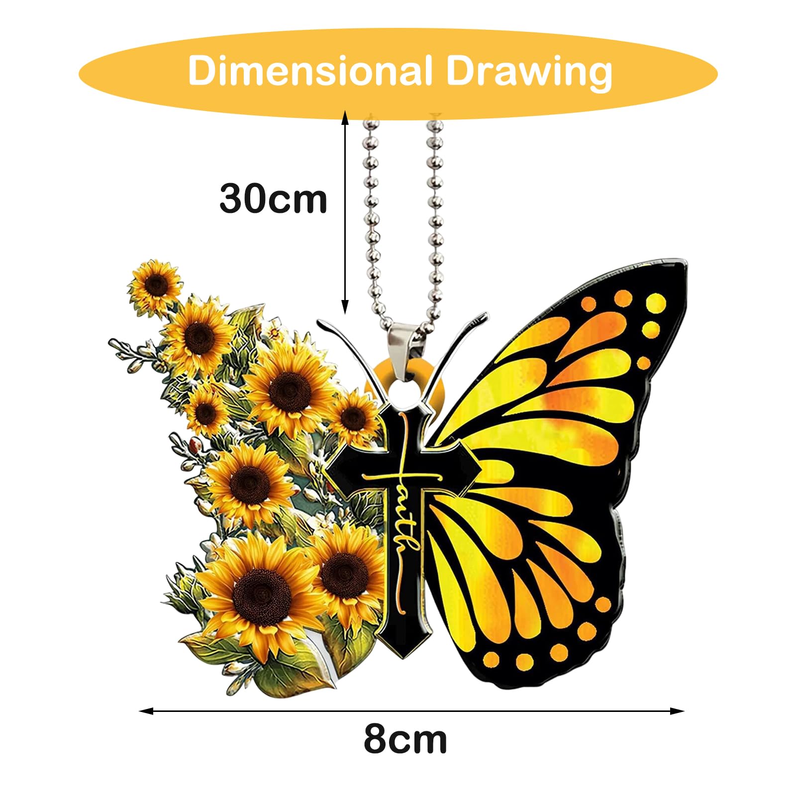 Car Rear View Mirror Accessories Sunflower Butterfly Jesus Cross Christian Hanging Ornament 2D Flat Religious Christian Home Car