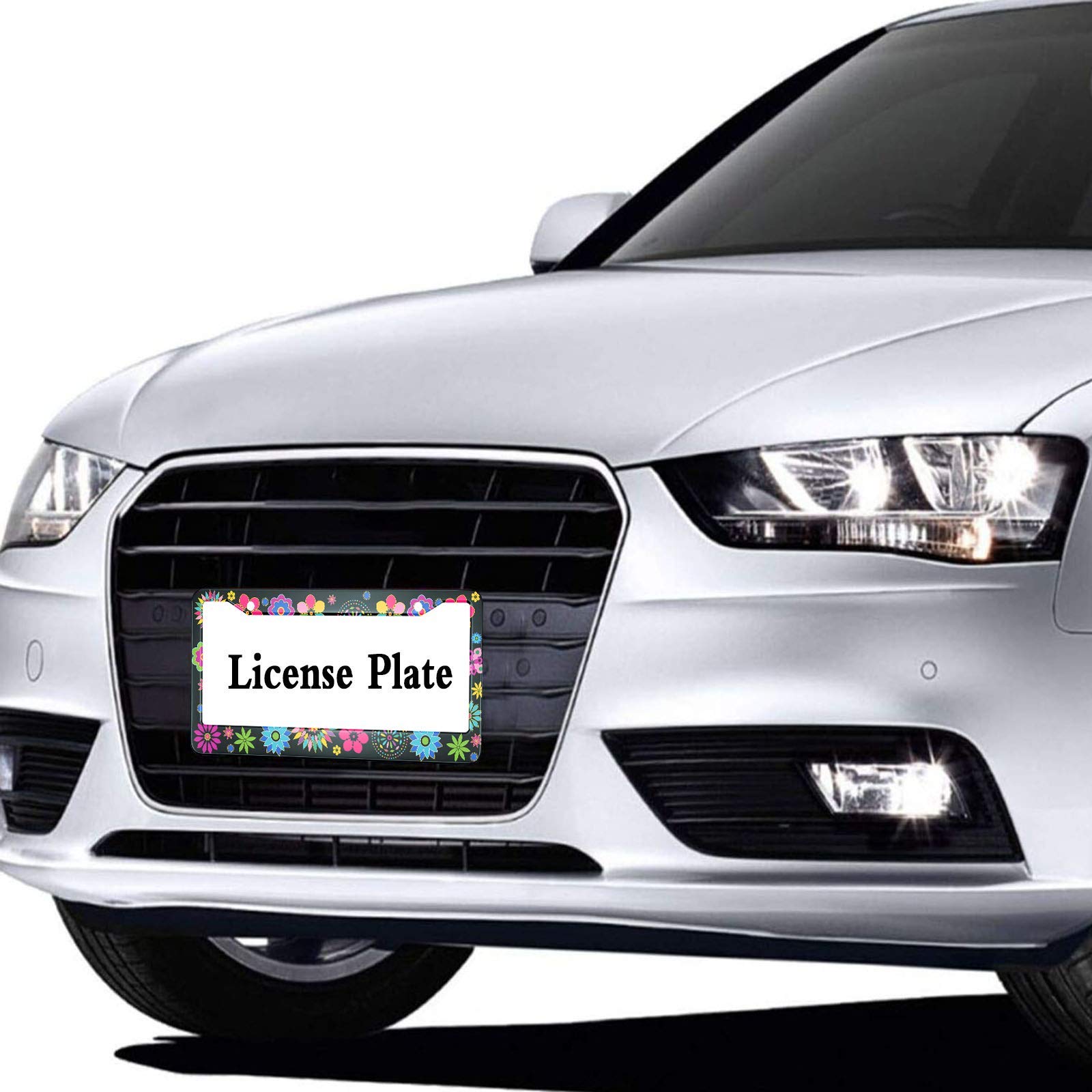 HOSNYE Multi Coloured Floral License Plate Frame Unique Retro Flower Metal License Plate Cover Front Plates Frames Car Tag Frame