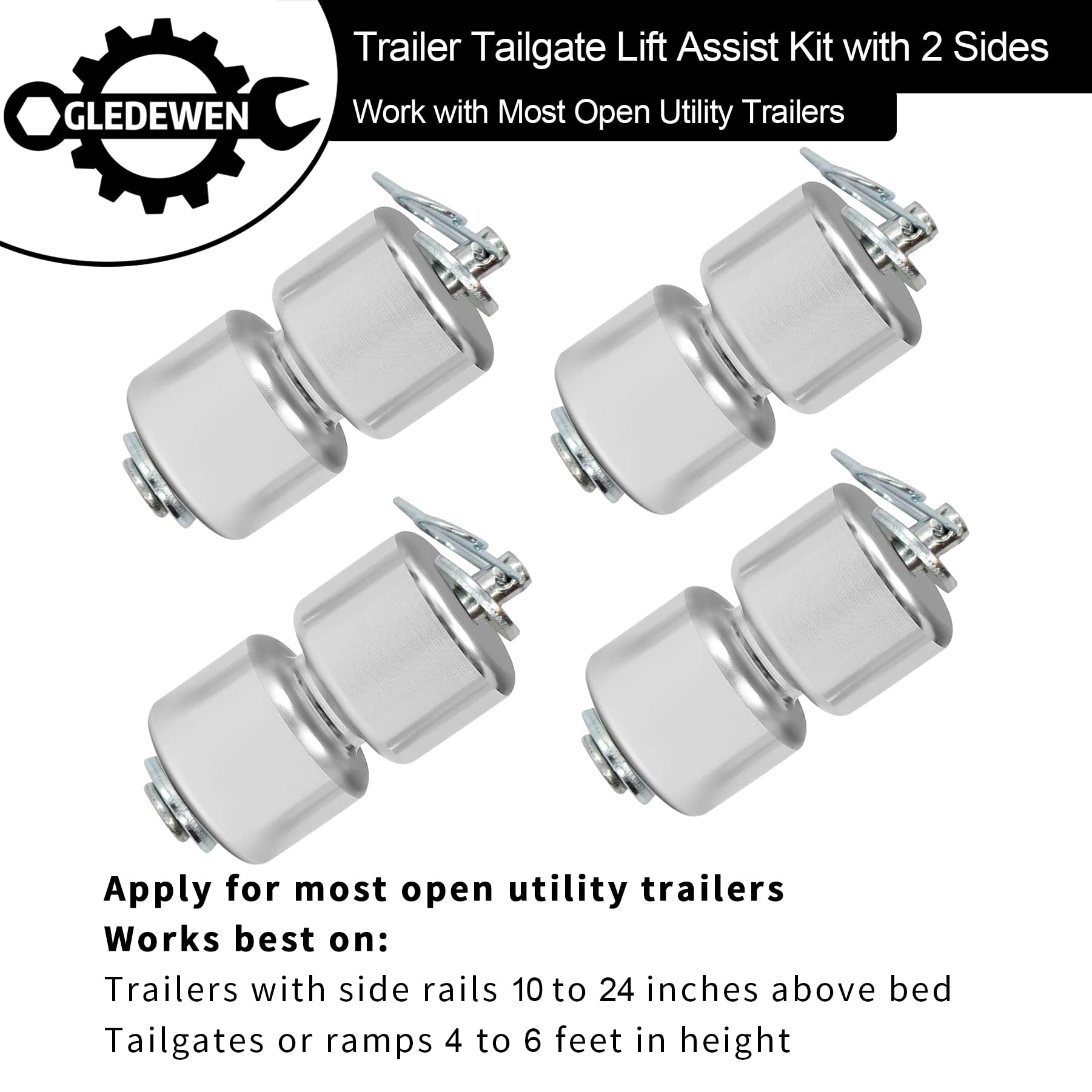 Trailer Gate Lift Assist (Upgrade), 2-Sided Trailer Tailgate Lift Assist Kit, Compatible With Utility Trailer Ramp And Tailgate, W/ 12 To 24 Inch Height Side Rail, 4 To 6 Feet Height Ramp, W/ Spring
