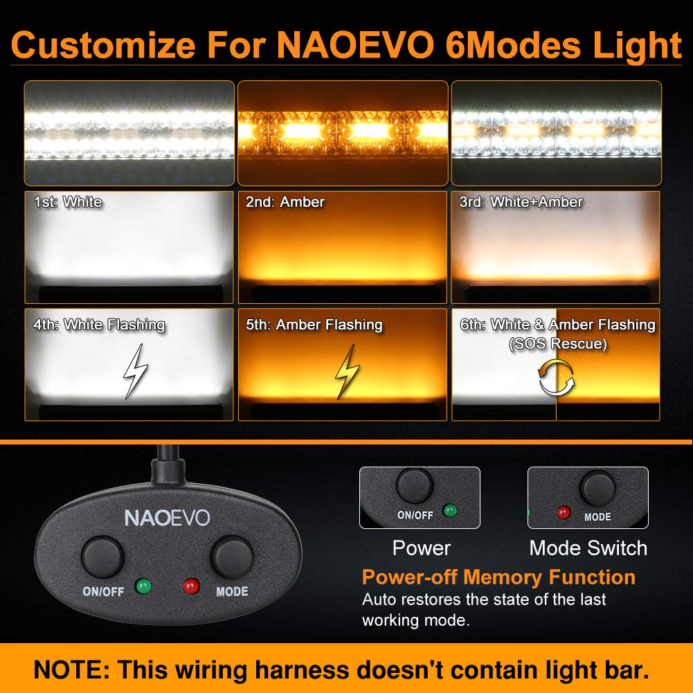 Naoevo Wiring Harness 12Ft, Specially Customized For Naoevo 6 Modes Led Light Bar, 12V 40A Relay For Switching Between Different Modes -2 Leads
