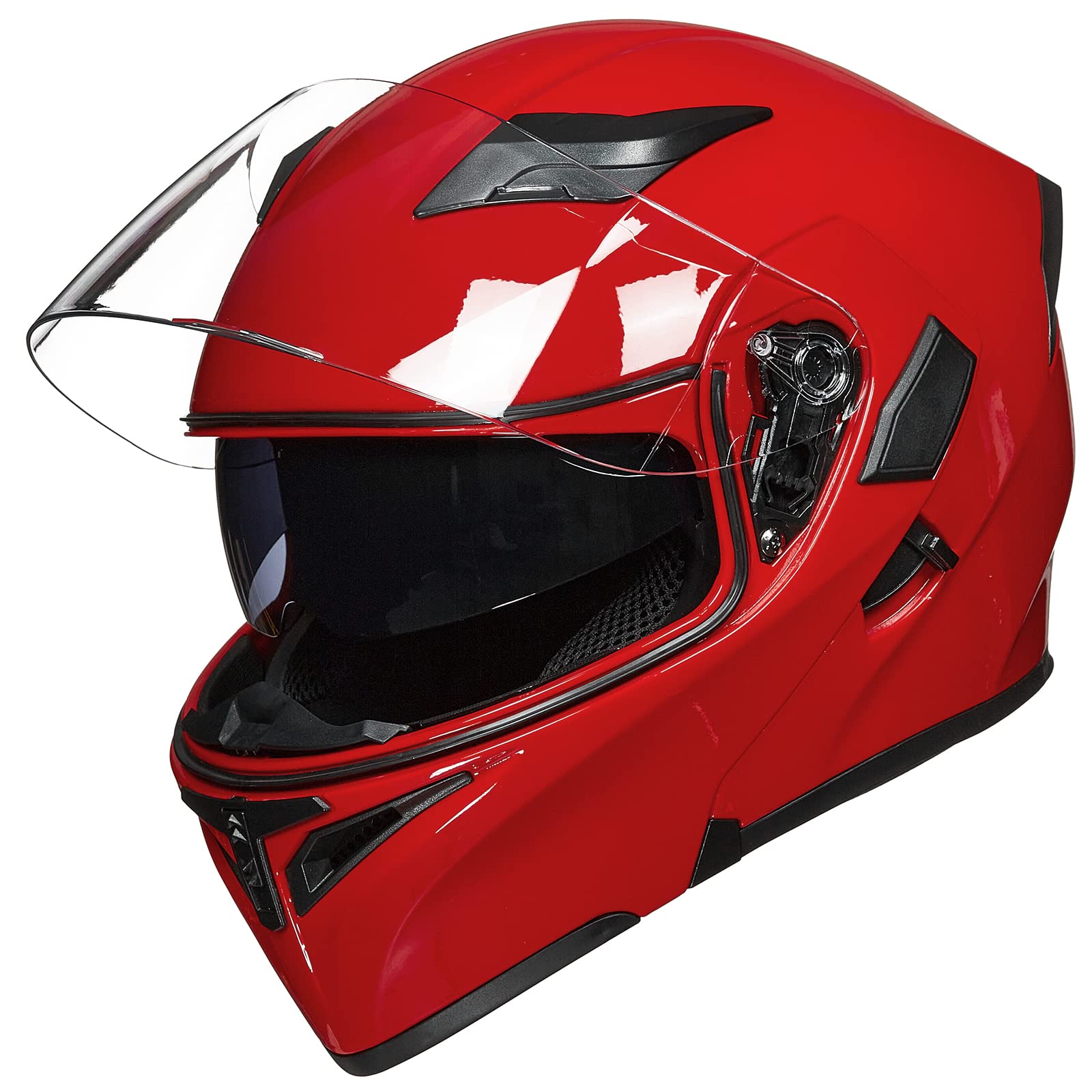 Ilm Motorcycle Dual Visor Flip Up Modular Full Face Helmet Dot 6 Colors Model 902 (L, Bright Red)