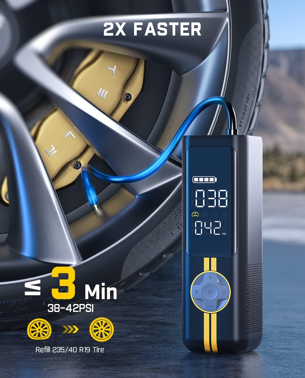 Fanttik X8 APEX EV Tire Inflator Portable Air Pump, 2X Faster Inflation, 150PSI Cordless Air Compressor with LCD Dual Screen, Po