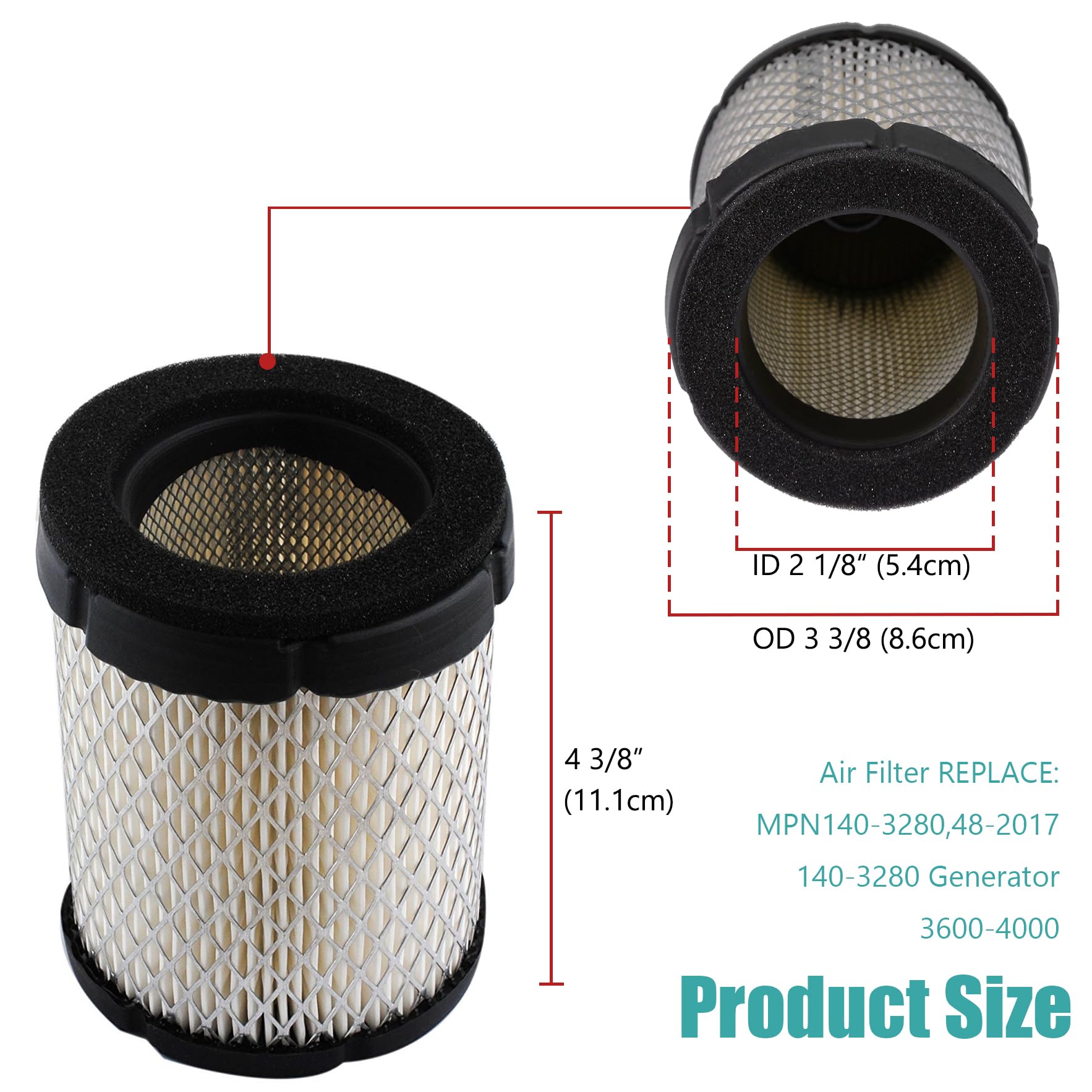 140-3280 Air Filter for Compatible with Onan Micro Quiet Generator Air Filter 3600 4000 48-2017