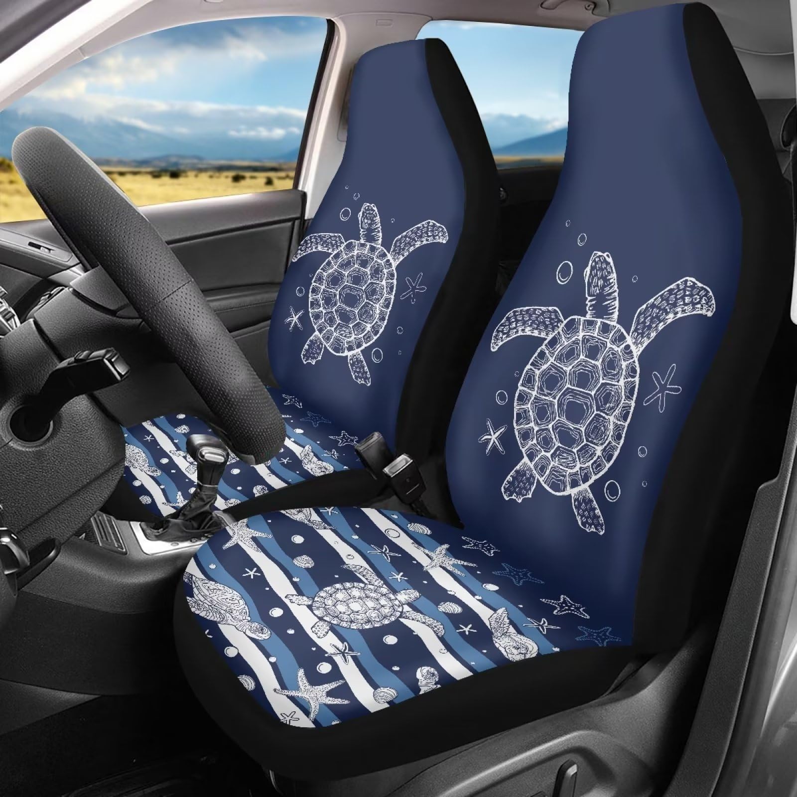 Talayituse Turtle Starfish Print Auto Seat Cover Full Set 2 Pack, Bucket Seat Covers, Car Protection Interior Accessories for Me