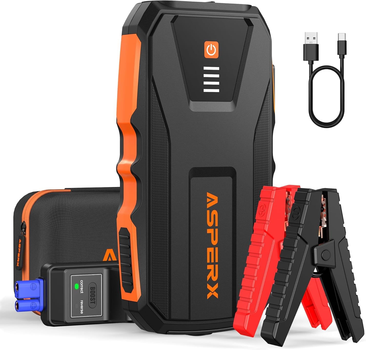 Asperx 3000A Jump Starter For Car Battery, 12V Portable Jump Box With Led Light & Smart Jumper Cables, Bms For Up To 10.0L Gas O