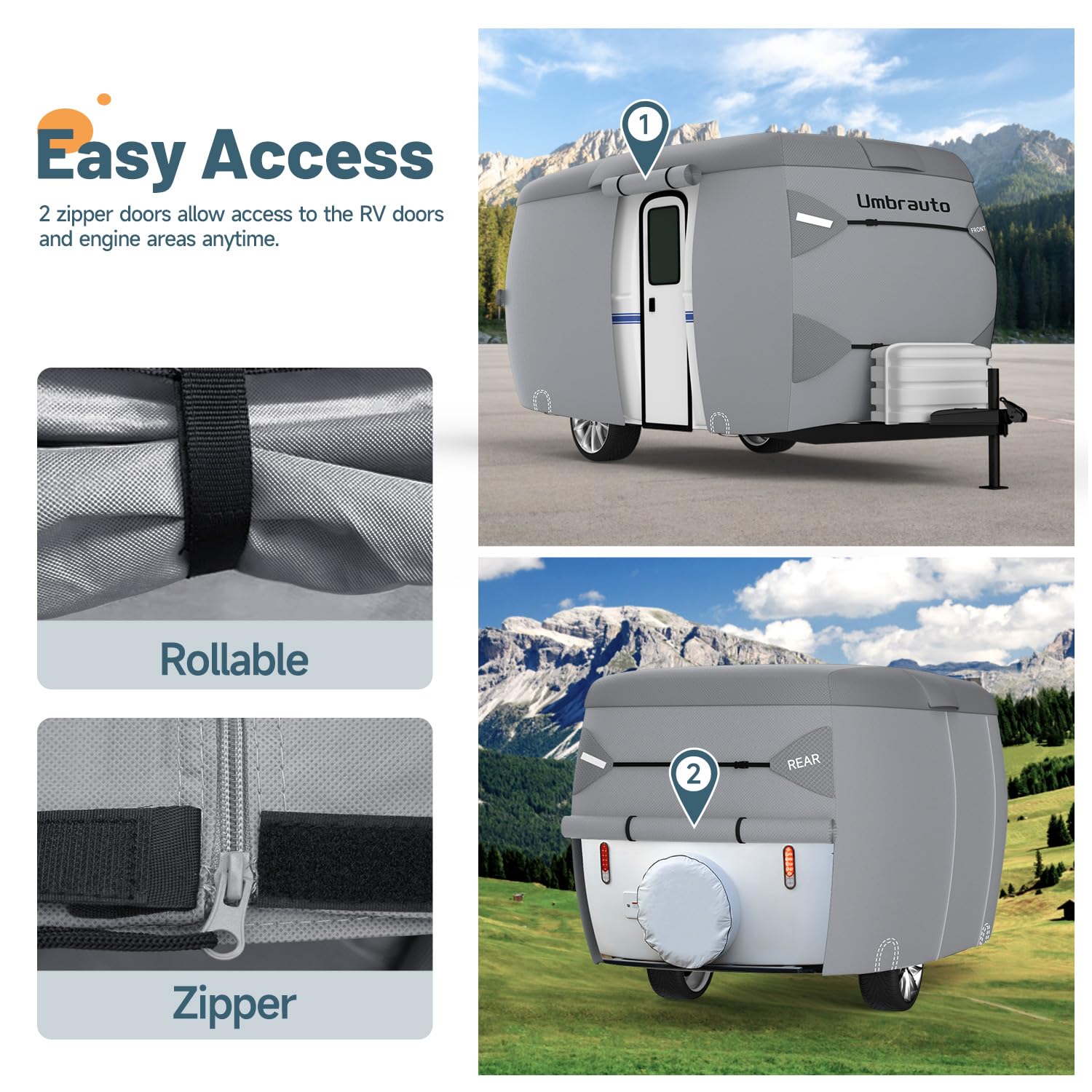 Umbrauto Fiberglass Travel Trailer Cover Fits 13'-16' Trailers, 2023 Upgraded 7 Layers Top Camper Rv Cover With Windproof Strap,