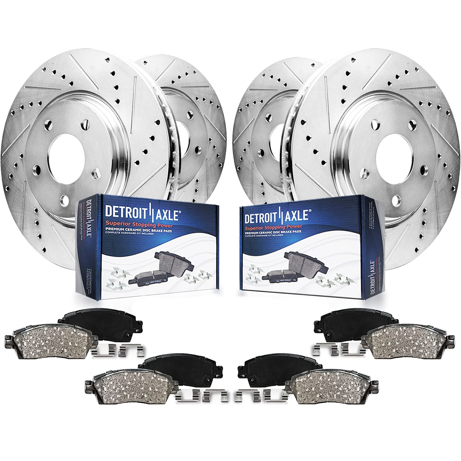 Detroit Axle - Brake Kit For Infiniti G35 G37 G25 Ex35 M35 M45 Nissan 350Z 370Z Replacement Drilled And Slotted Disc Brake Rotor