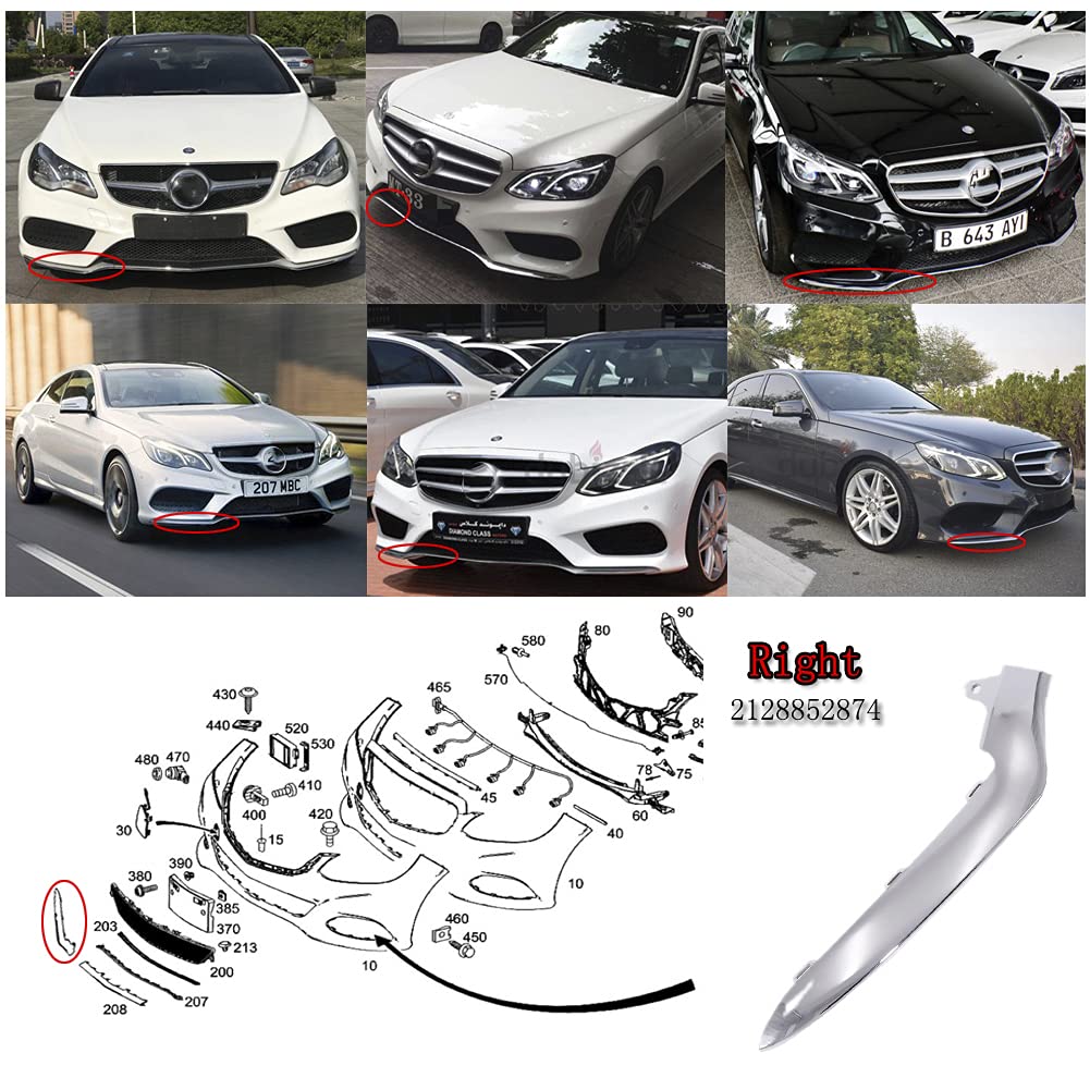 Right Front Bumper Chrome Trim Molding Passenger Side A2128852874 Compatible With Mercedes-Benz E-Class Sedan 2014-2016 W212 E250 E350 E400 E500 E550 Does Not Fit Coupe